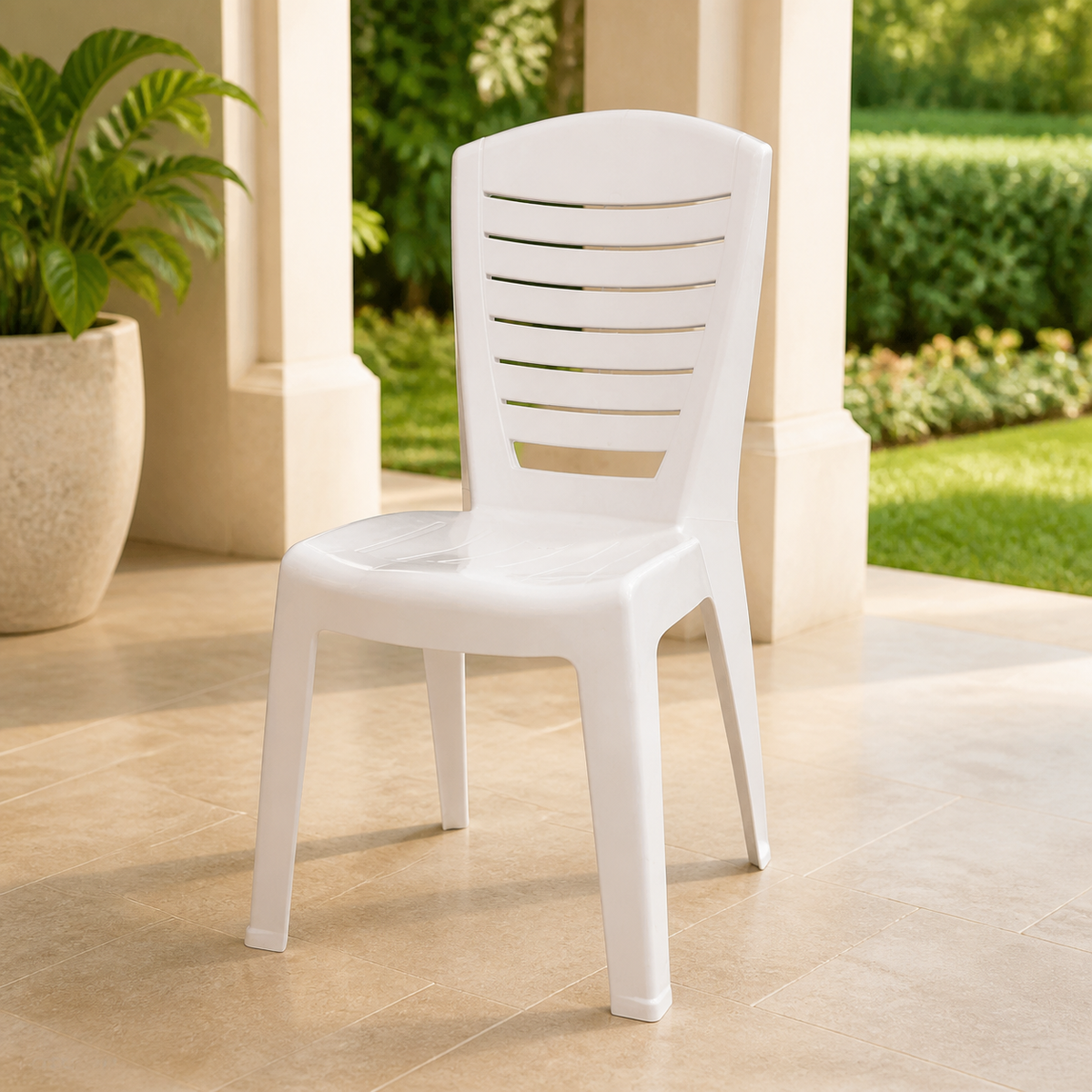 Sillas Plasticas Karanfil Blanco en ambiente exterior