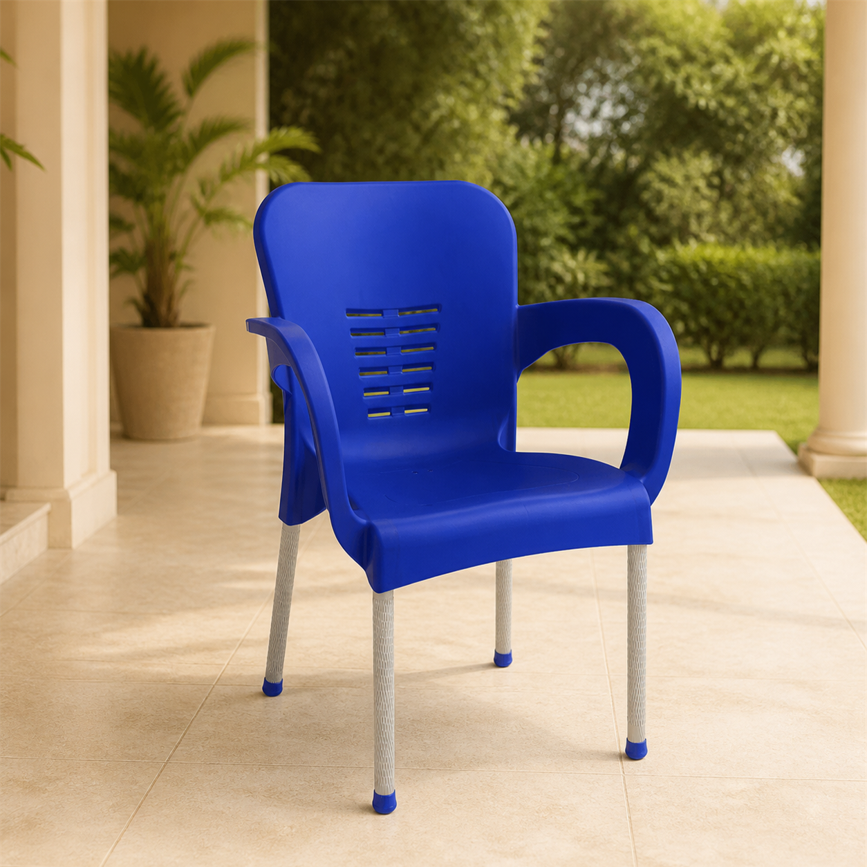 Sillas Plasticas Azul Osc. Kircicegi Aluminium 59.5CM*59CM*81CM en ambiente exterior