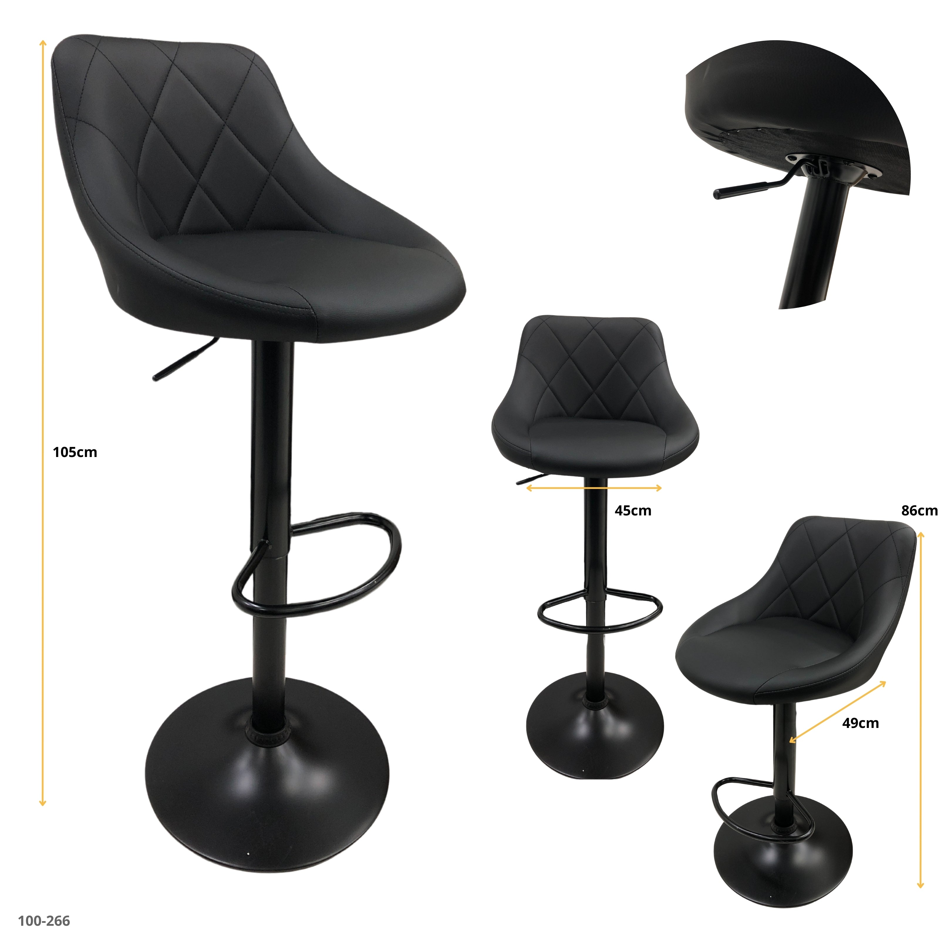 SILLA DE BAR CUERINA NEGRA /BASE NEGRA