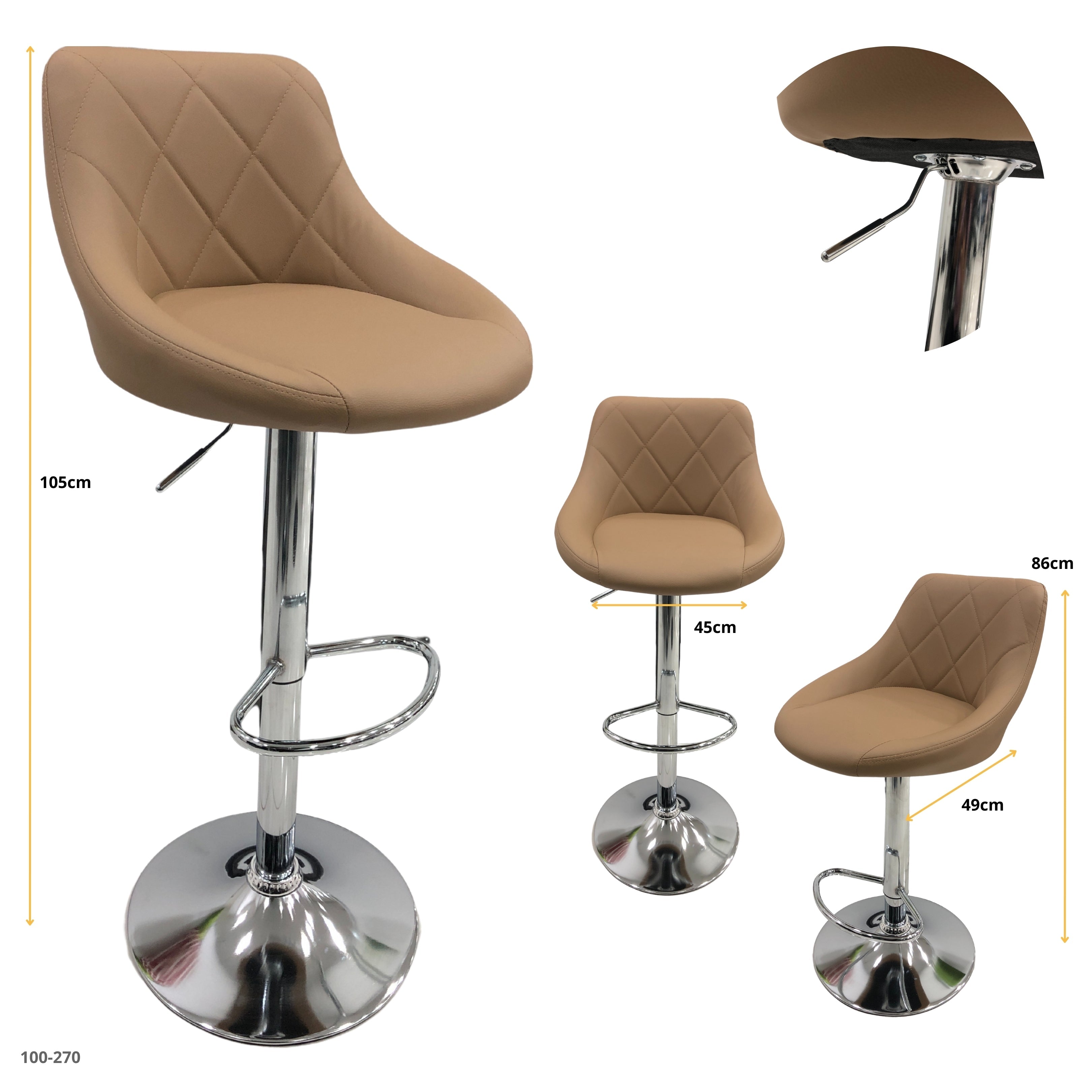 Silla de bar cuerina beige base cromada 100-270