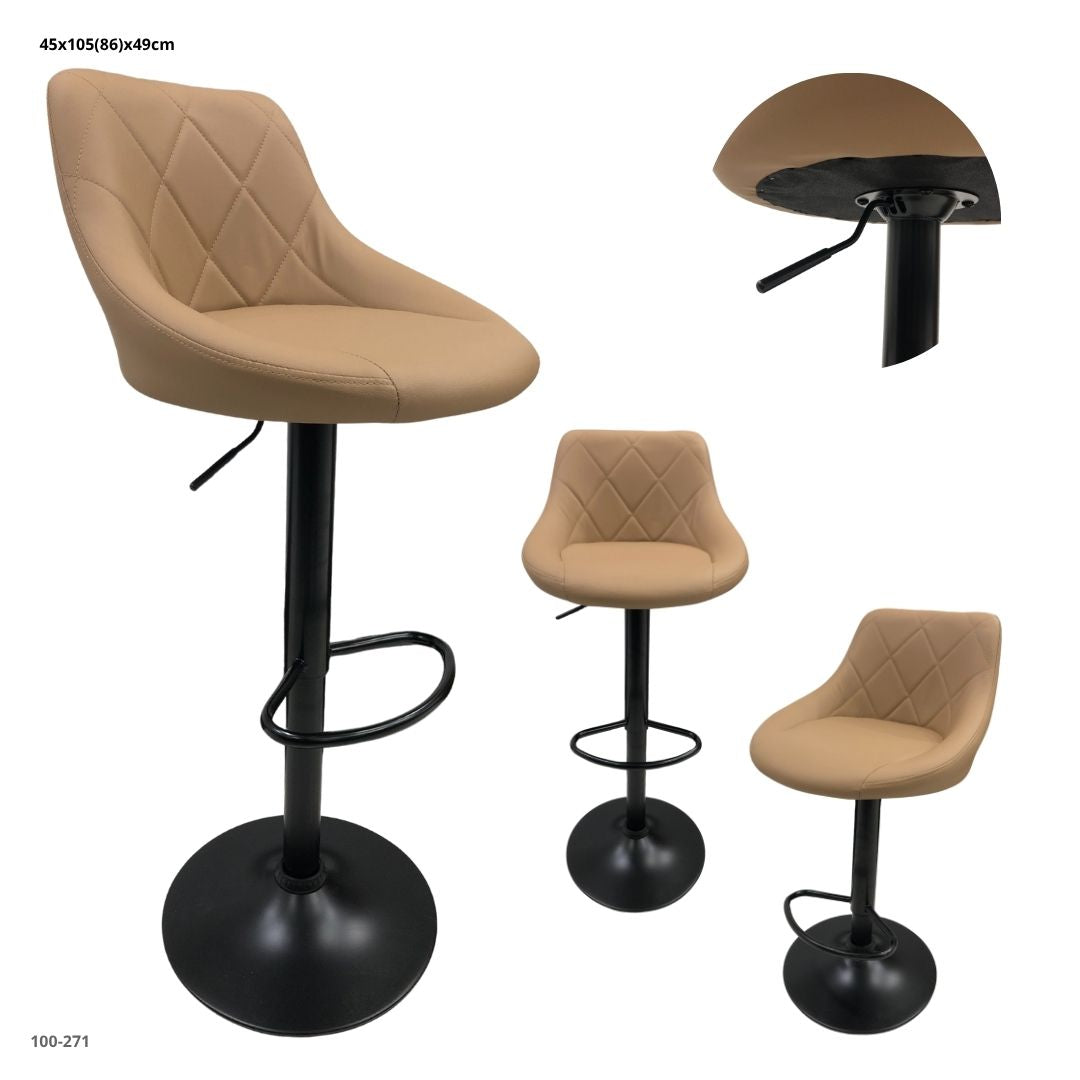 Silla de bar cuerina rombos chocolate base negra 100-271