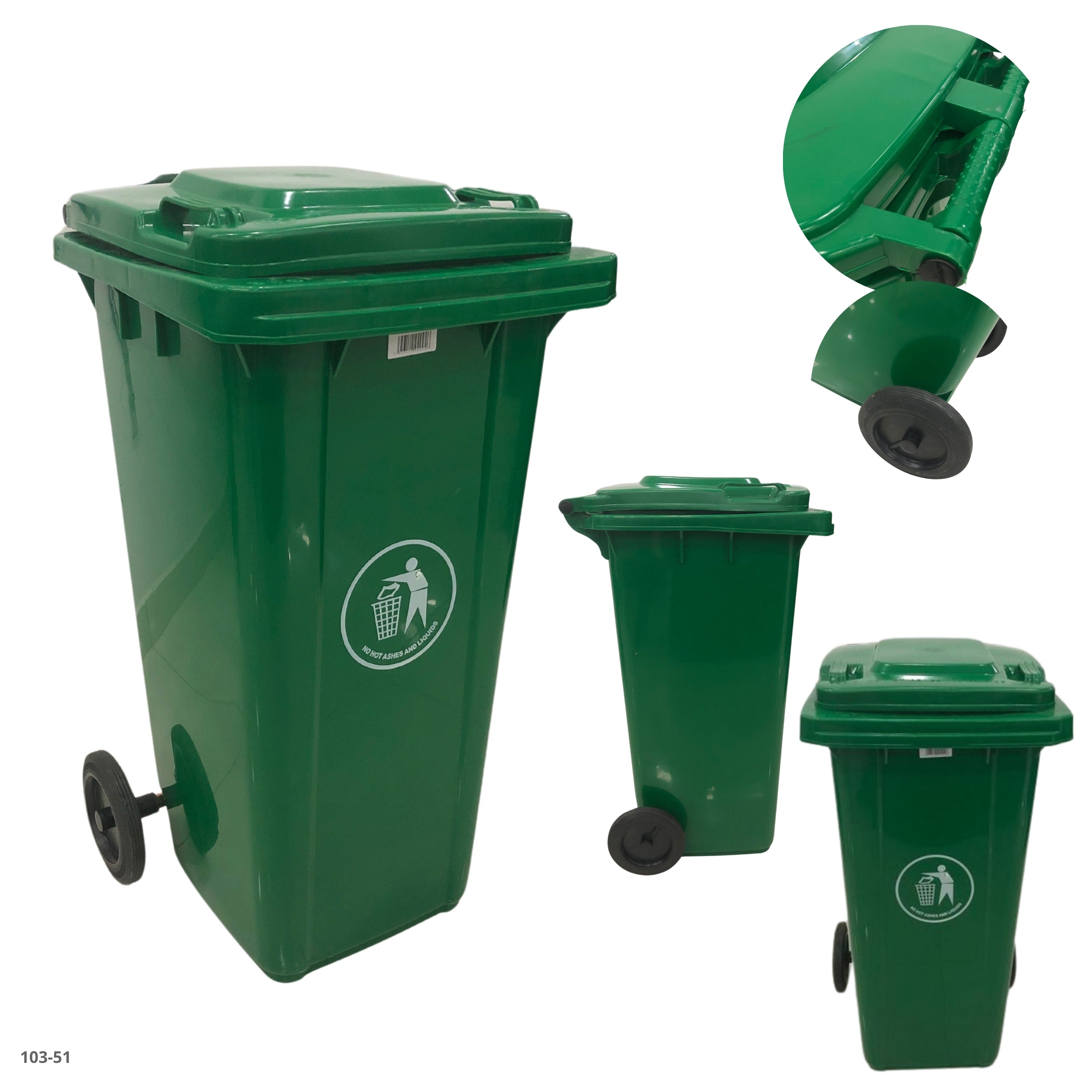 BASURERO 120L VERDE CON LLANTAS 32 GAL - plástico