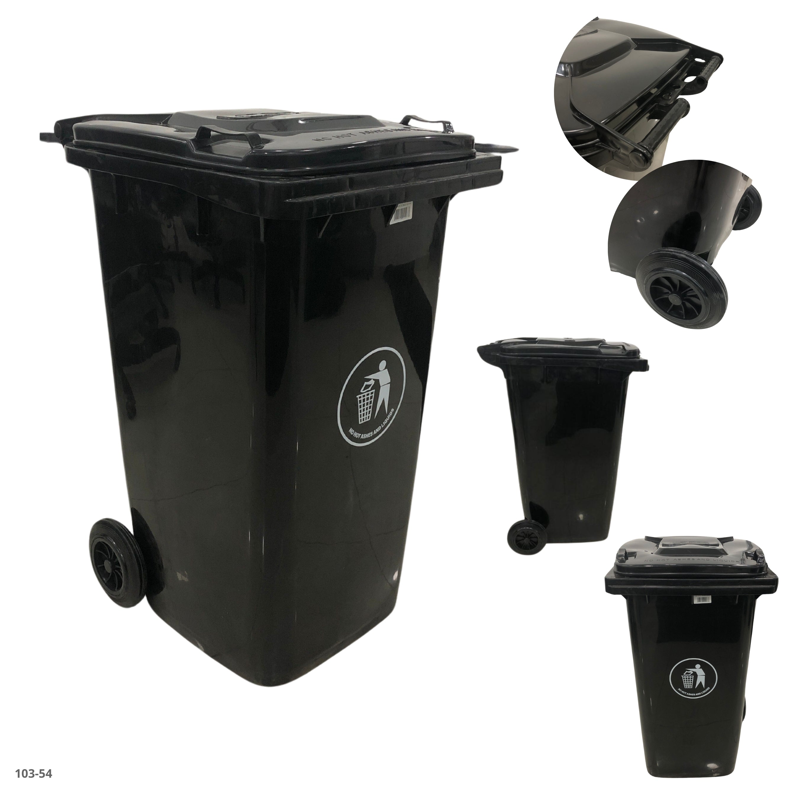 BASURERO 240L NEGRO CON LLANTAS 64 GAL