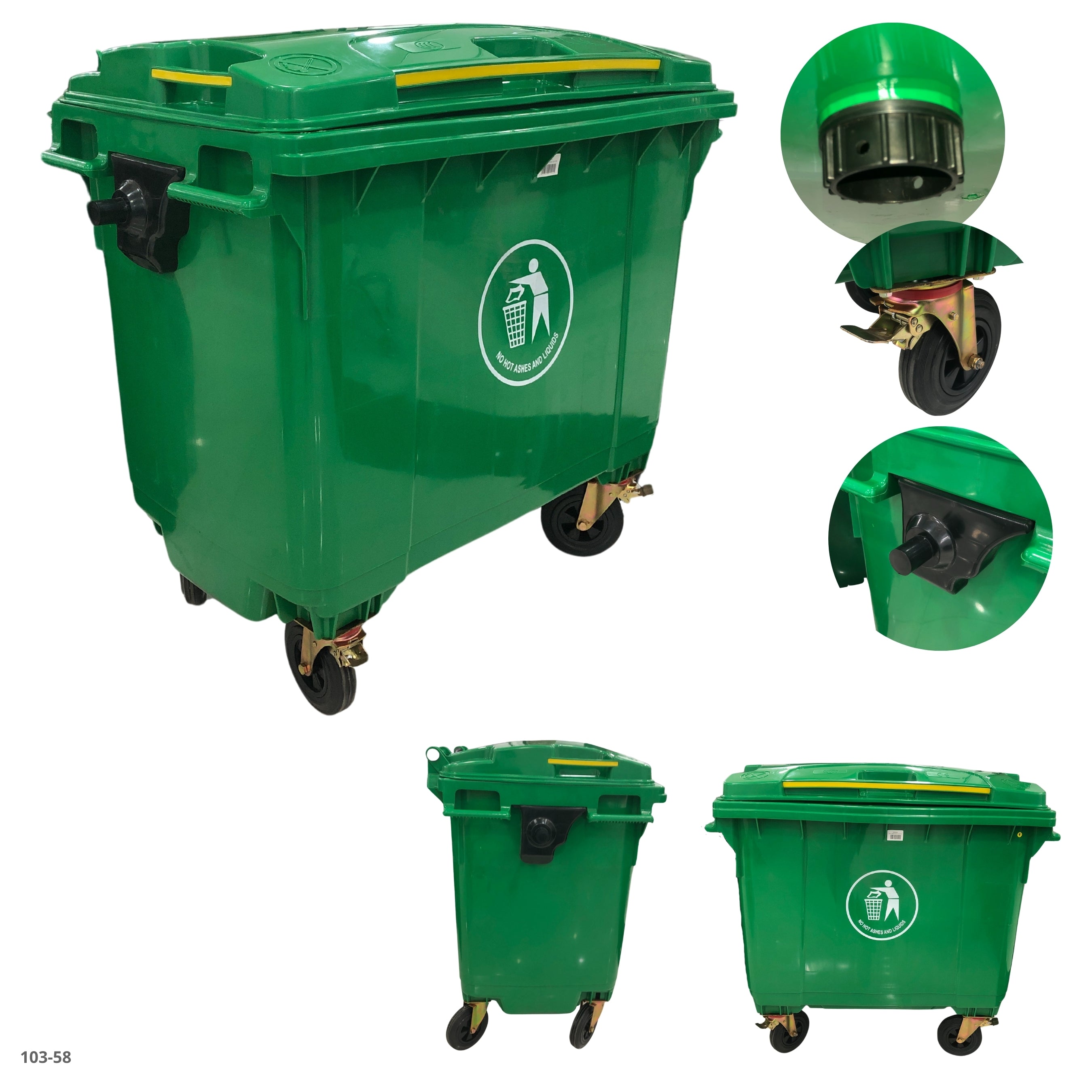 CONTENEDOR DE BASURA 660L VERDE CON LLANTAS 175 GAL