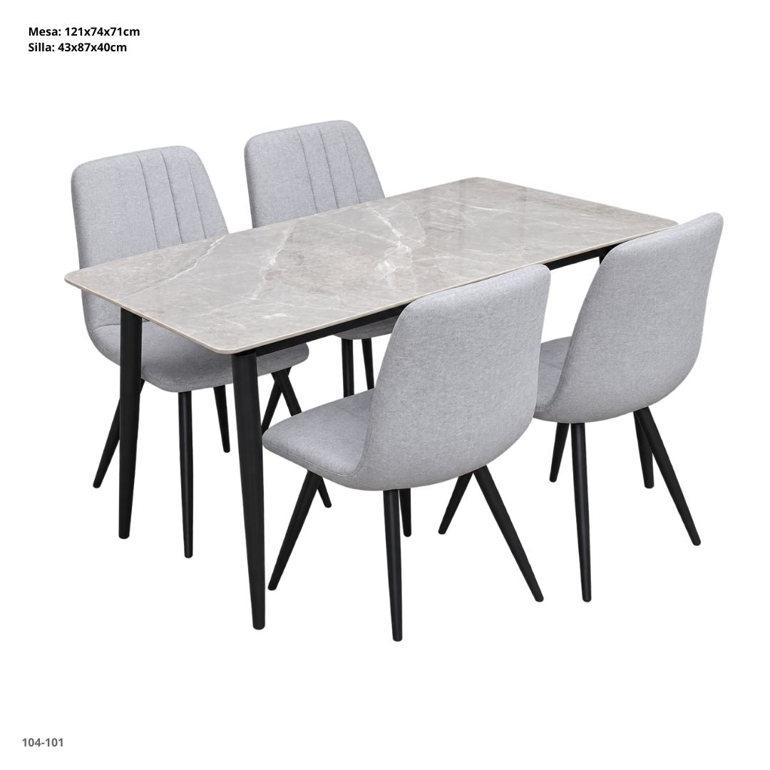 Juego de comedor gris 4 sillas 104-101