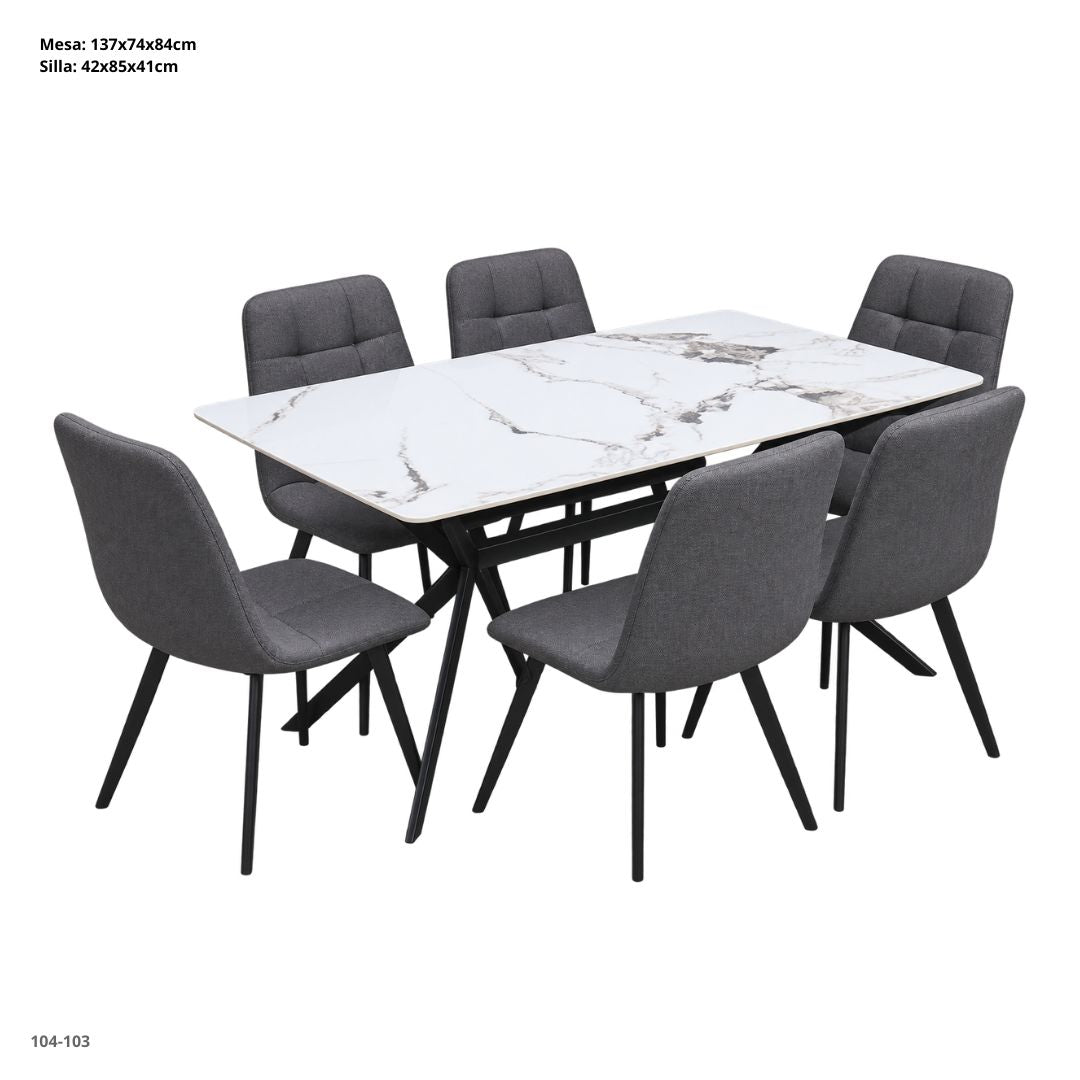 Juego de comedor gris 6 sillas 104-103