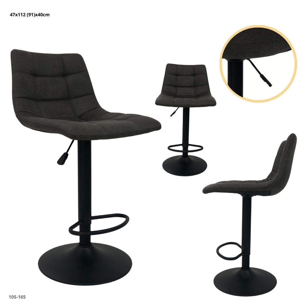 Silla de Bar Cuerina Gris Oscuro Base Negra - Ref. 105-165