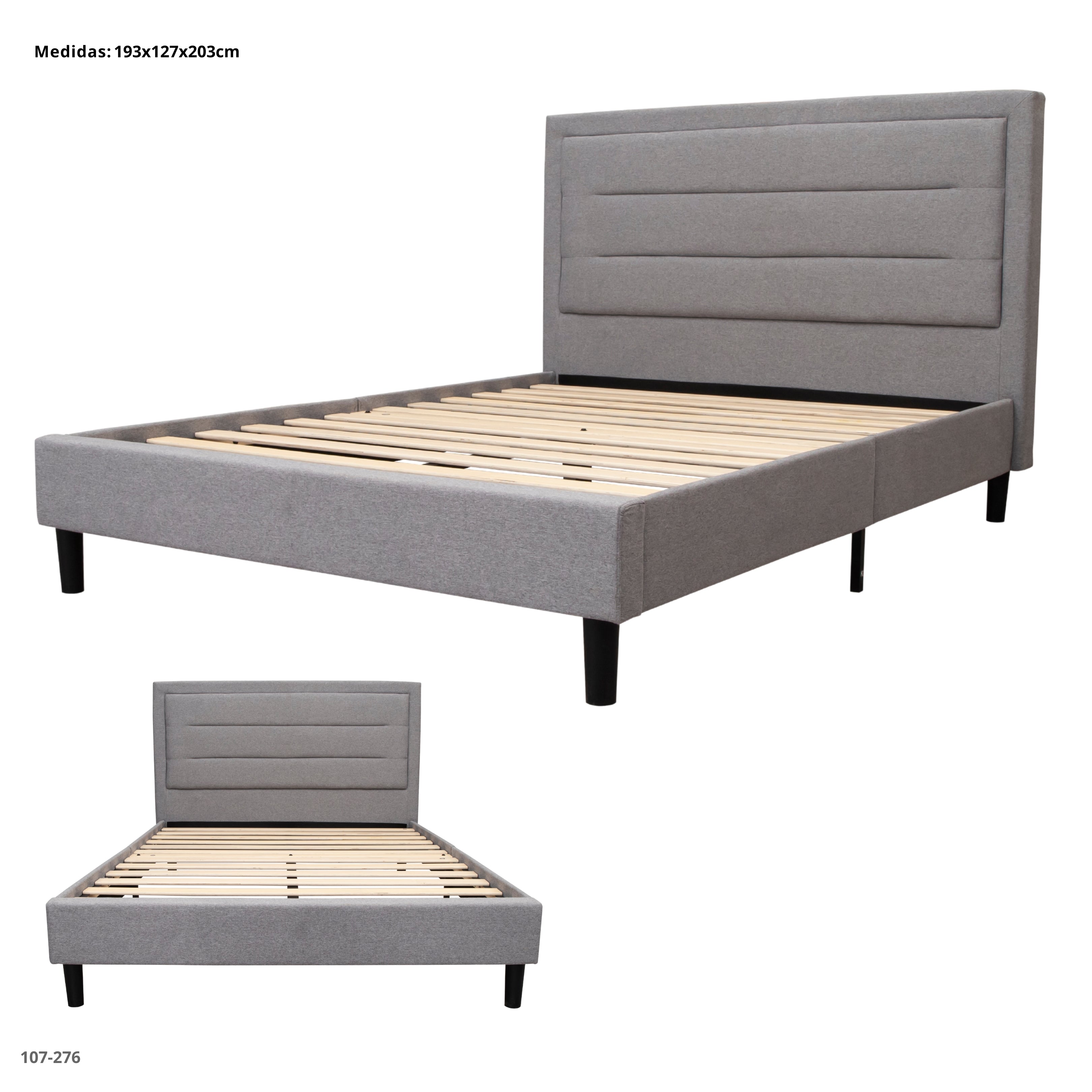 Cama Gris Claro Cabecero Líneas