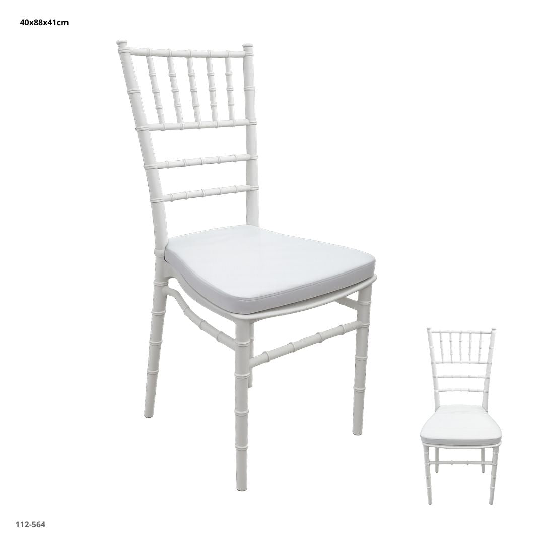 SILLA DE EVENTO TIFFANY PLASTICO BLANCO CON COJIN