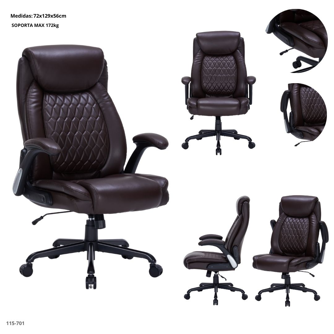SILLA DE OFICINA GRANDE CUERINA CHOCOLATE CAP 380LB/172KG