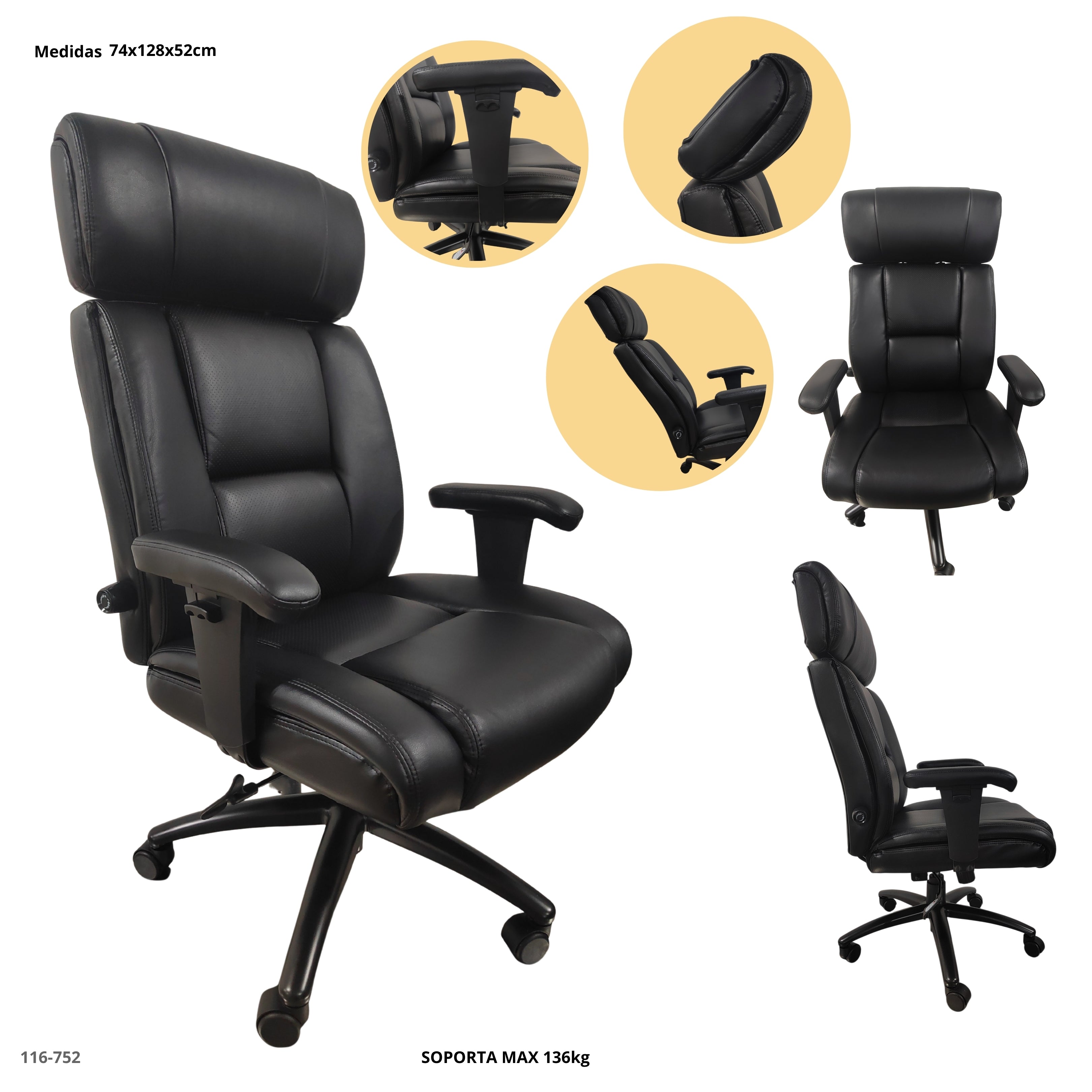 SILLA DE OFICINA/CUERINA NEGRA