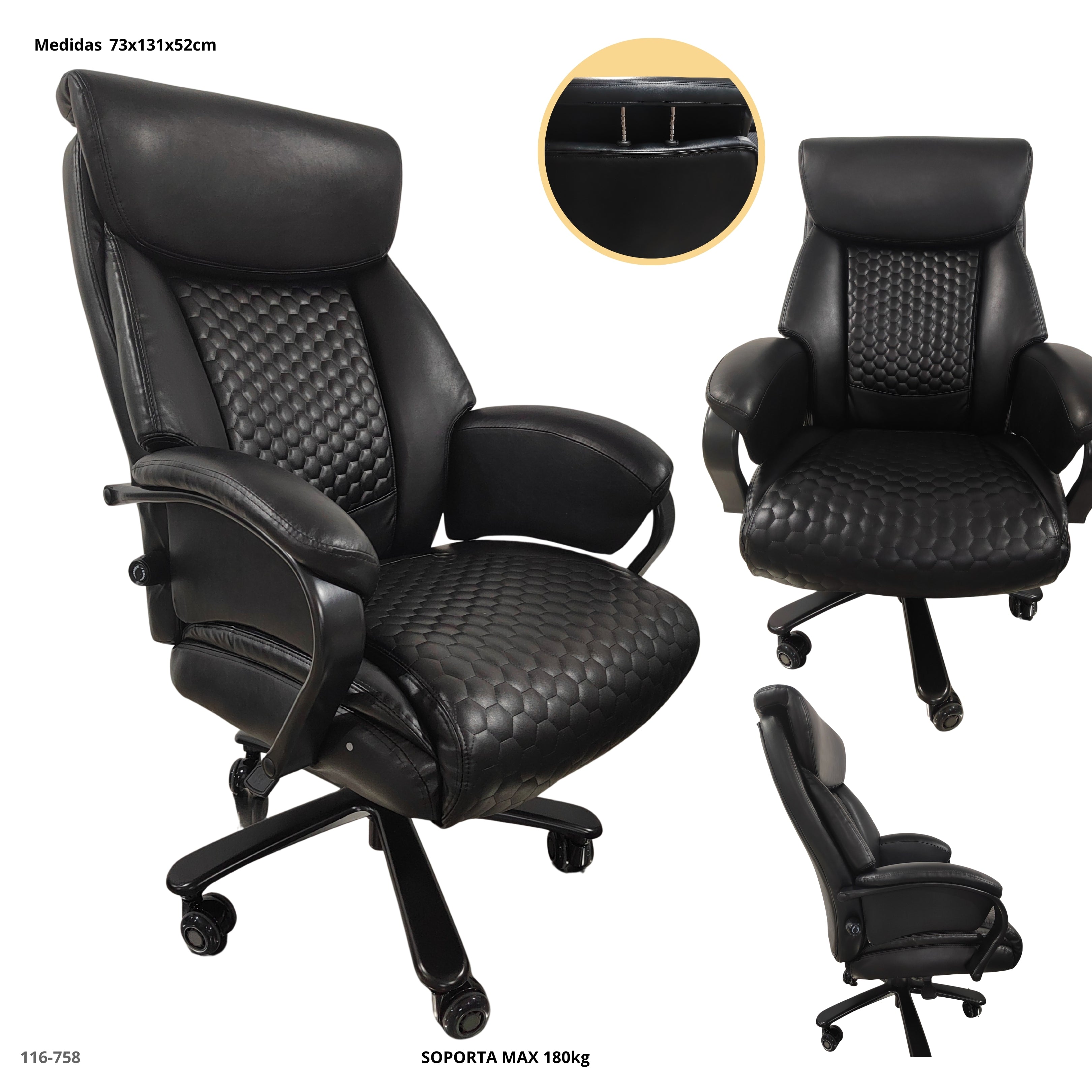 SILLA DE OFICINA GRANDE DE CUERINA NEGRA C/SOPORTE DE 175KG