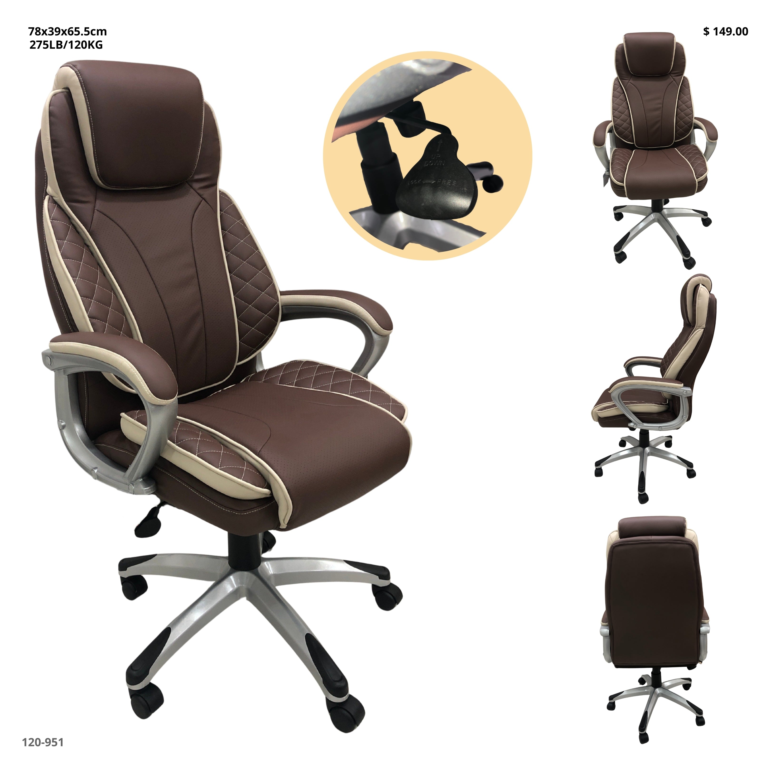 SILLA DE OFICINA CUERINA CHOCOLATE CAP 275LB/120KG