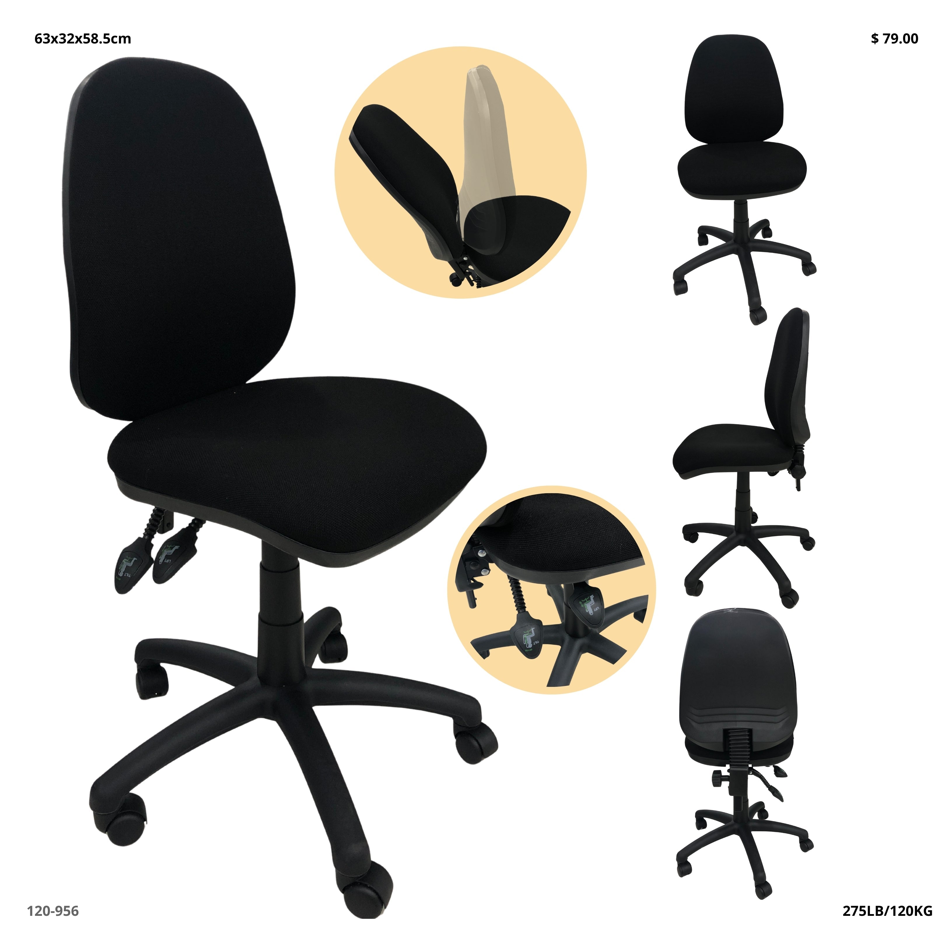 SILLA DE OFICINA NEGRA CAP 275LB/120KG