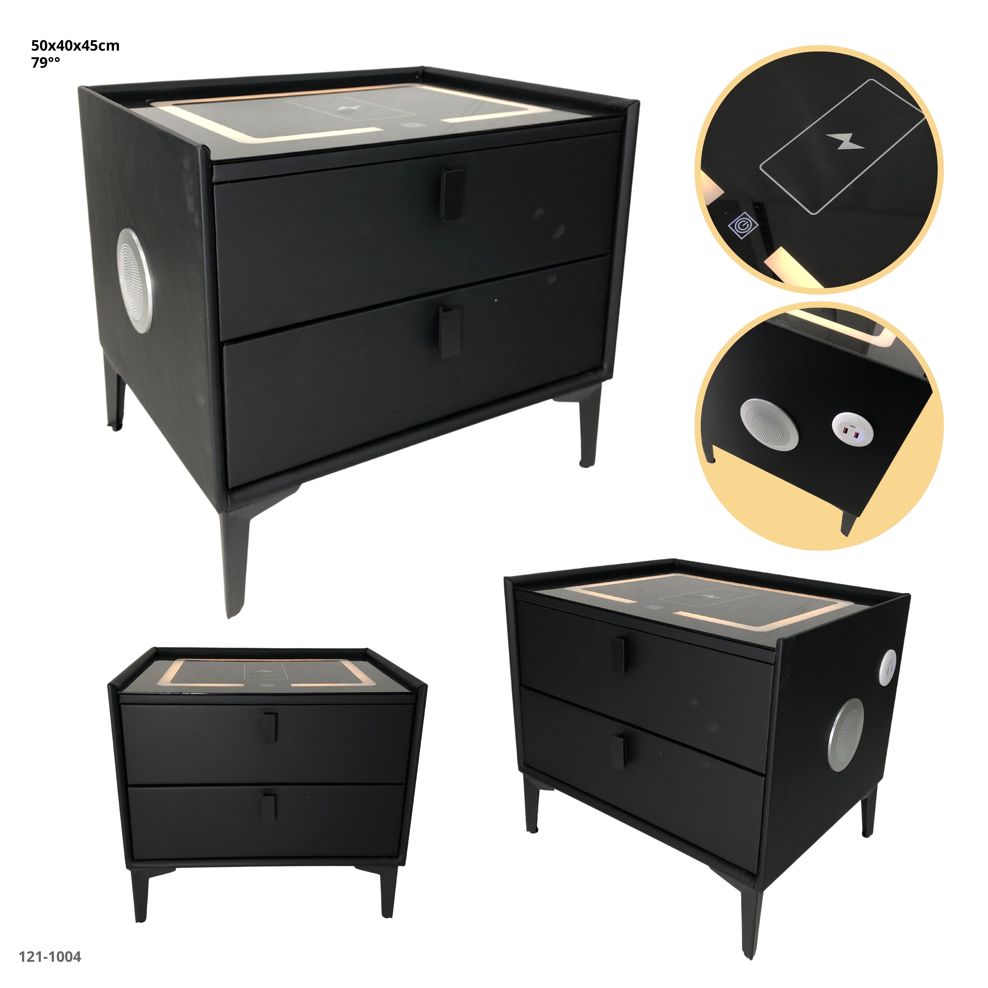 MESITA NEGRA DE NOCHE CON BLUETOOTH+LUZ+CARGADOR 2 GAVETAS - negra