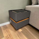 Mesita Flotante de Noche con Bluetooth+Luz+Cargador 2 Gavetas Gris Oscuro (121-1010) en ambiente