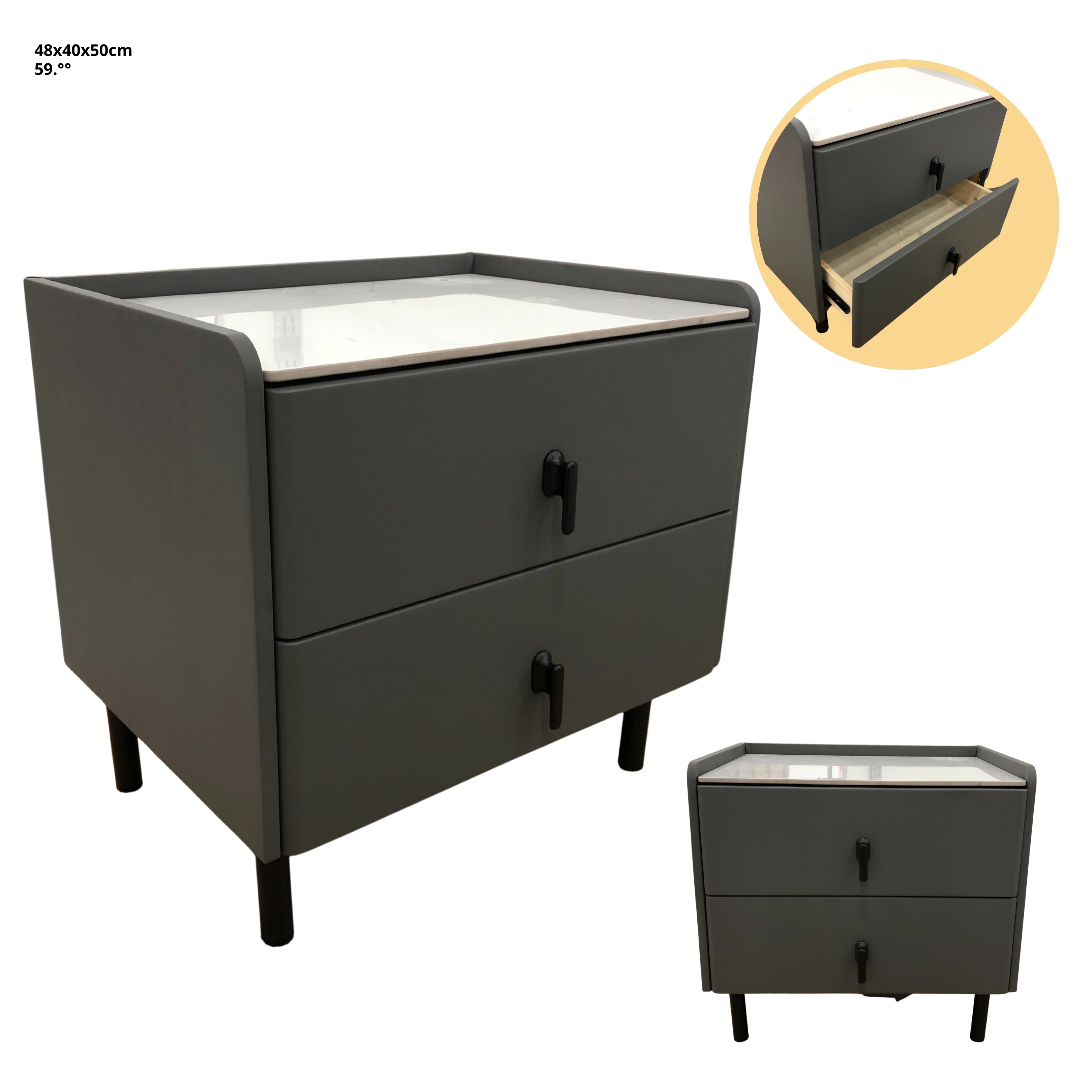 MESITA DE NOCHE GRIS OSCURO 2 GAVETAS