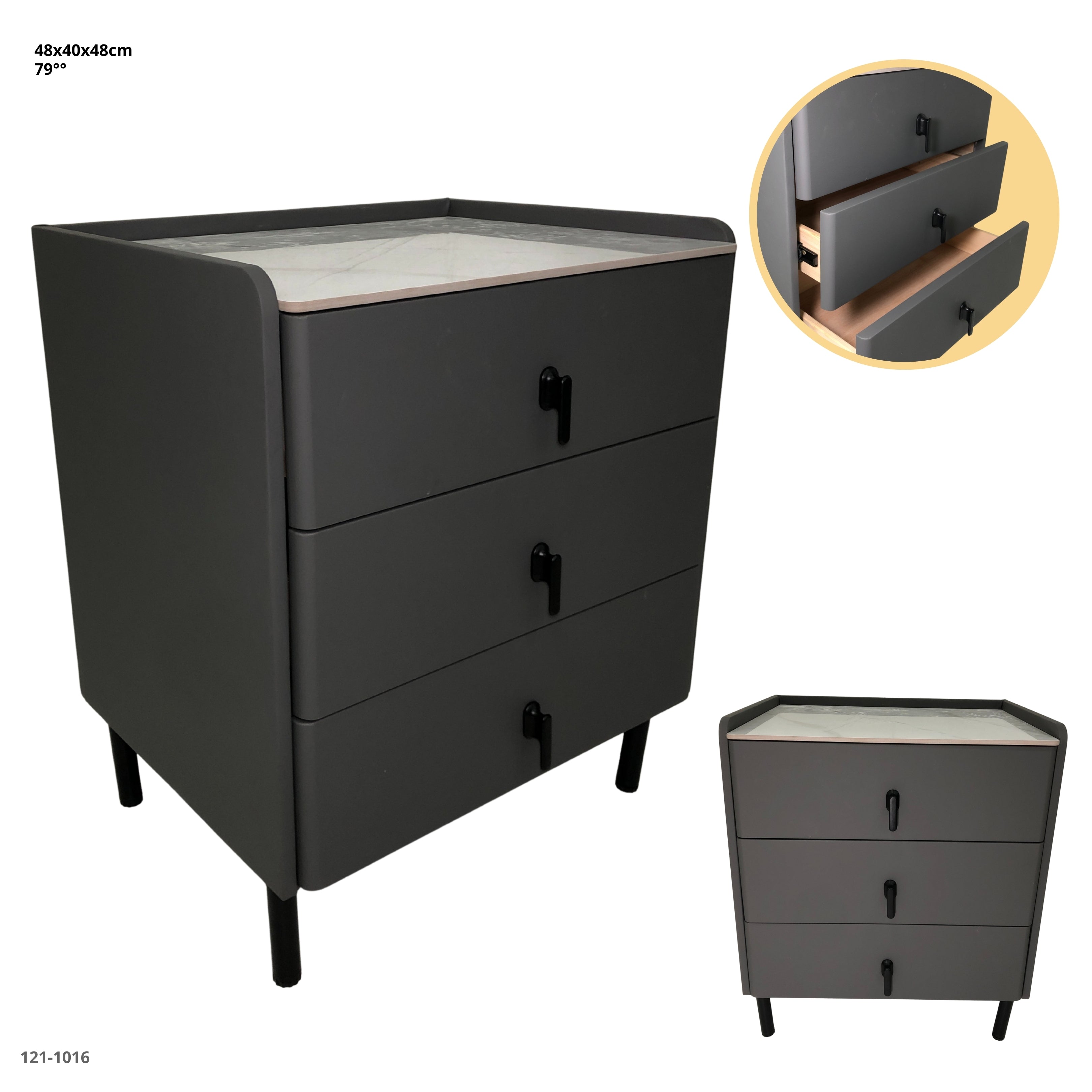 MESITA DE NOCHE GRIS OSCURO 3 GAVETAS