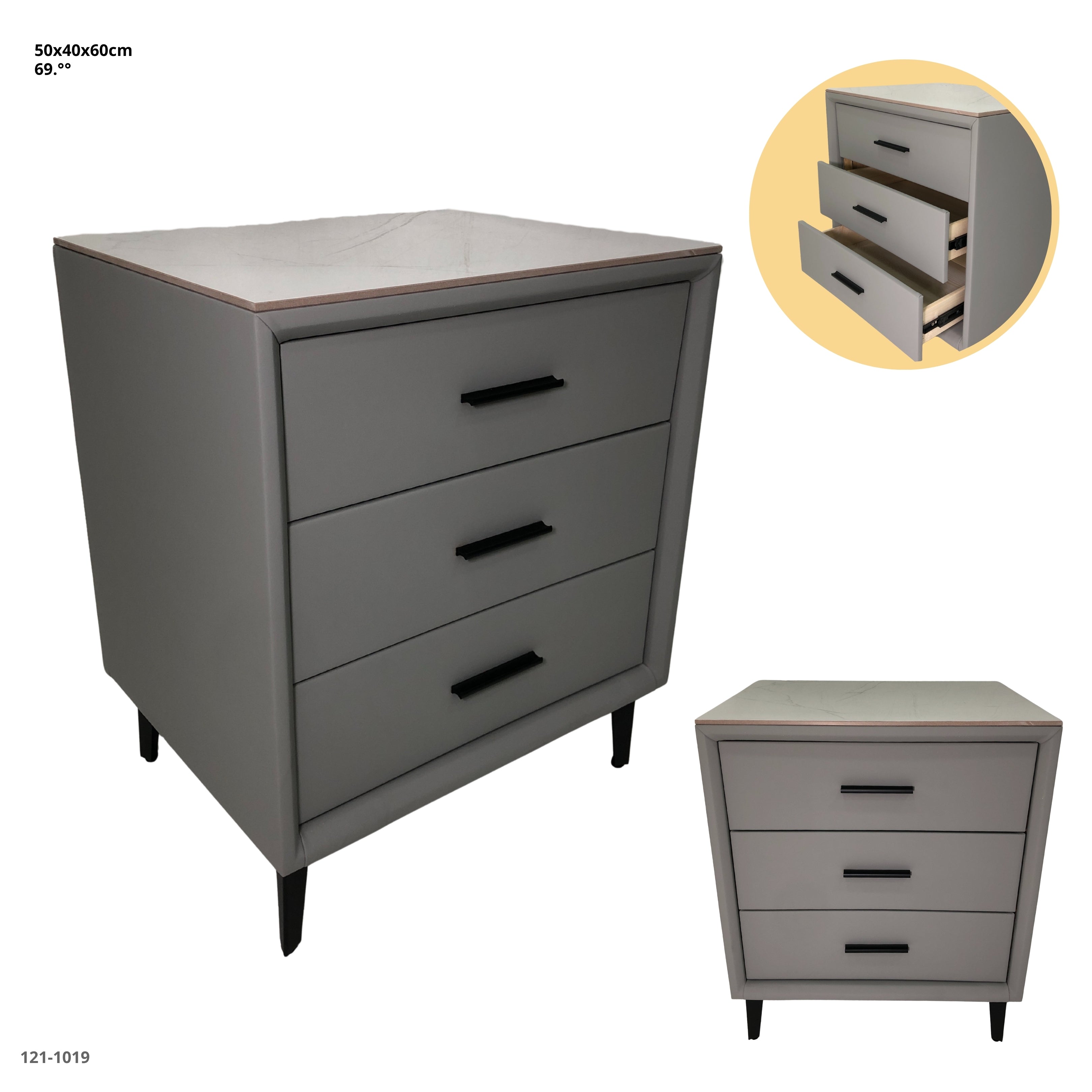 MESITA DE NOCHE GRIS CLARO 3 GAVETAS