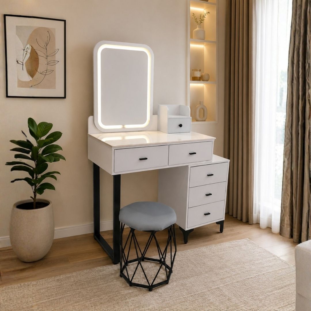 VANITY CON ESPEJO/LUZ Y TABURETE 80*40CM
