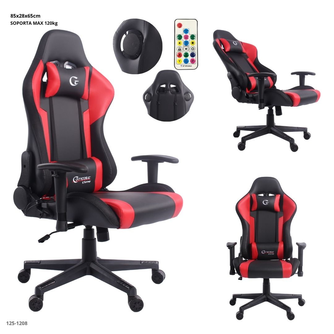 SILLA GAMING NEGRO/ROJO C/BOCINA+LUZ LED