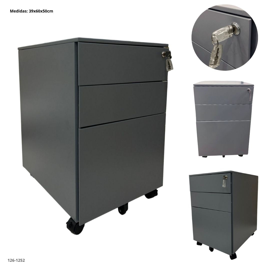 ARCHIVADOR METALICO 3 GAVETAS PEQUEÑO GRIS AZULADO CON RUEDA