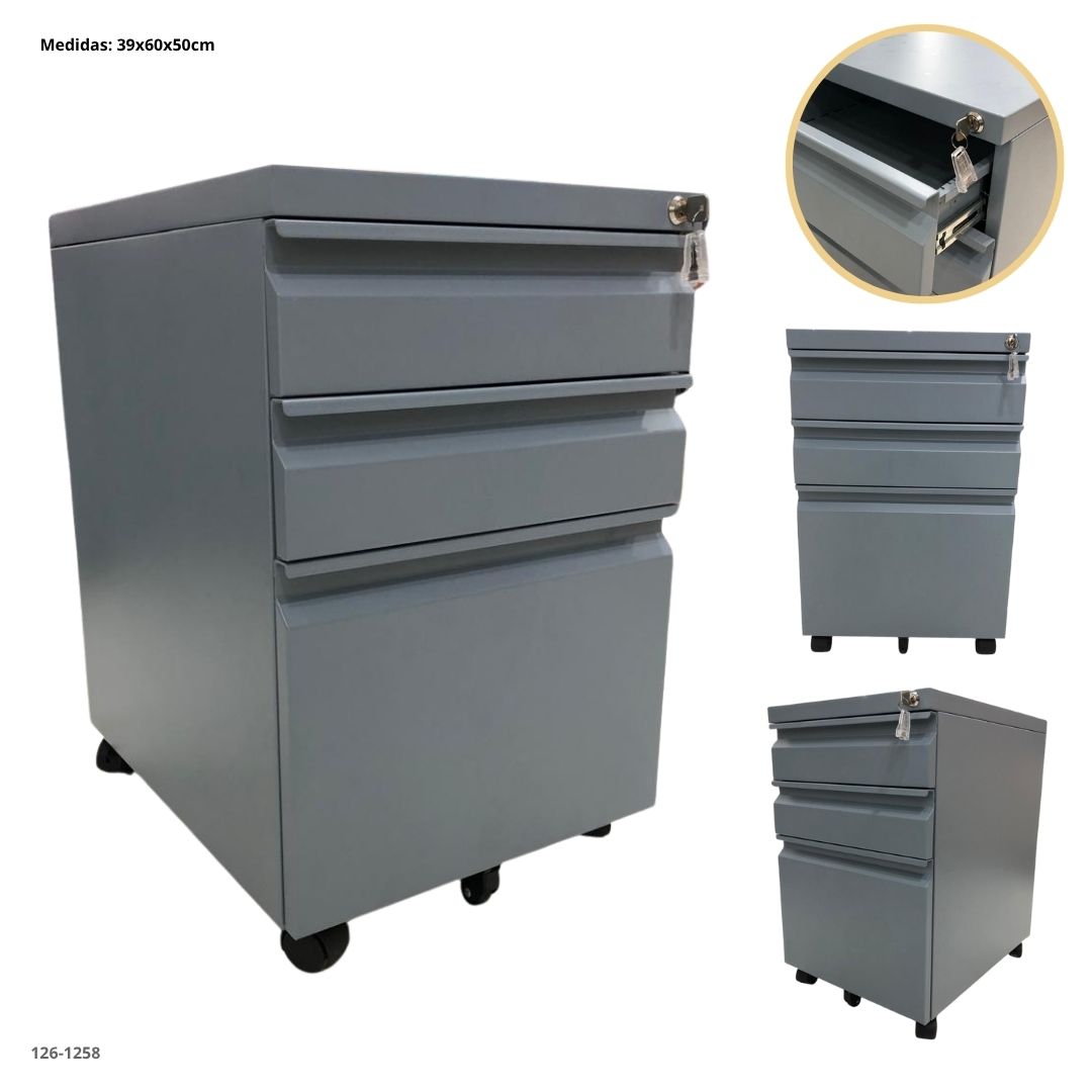 ARCHIVADOR METALICO 3 GAVETAS PEQUEÑO GRIS OSCURO CON RUEDA