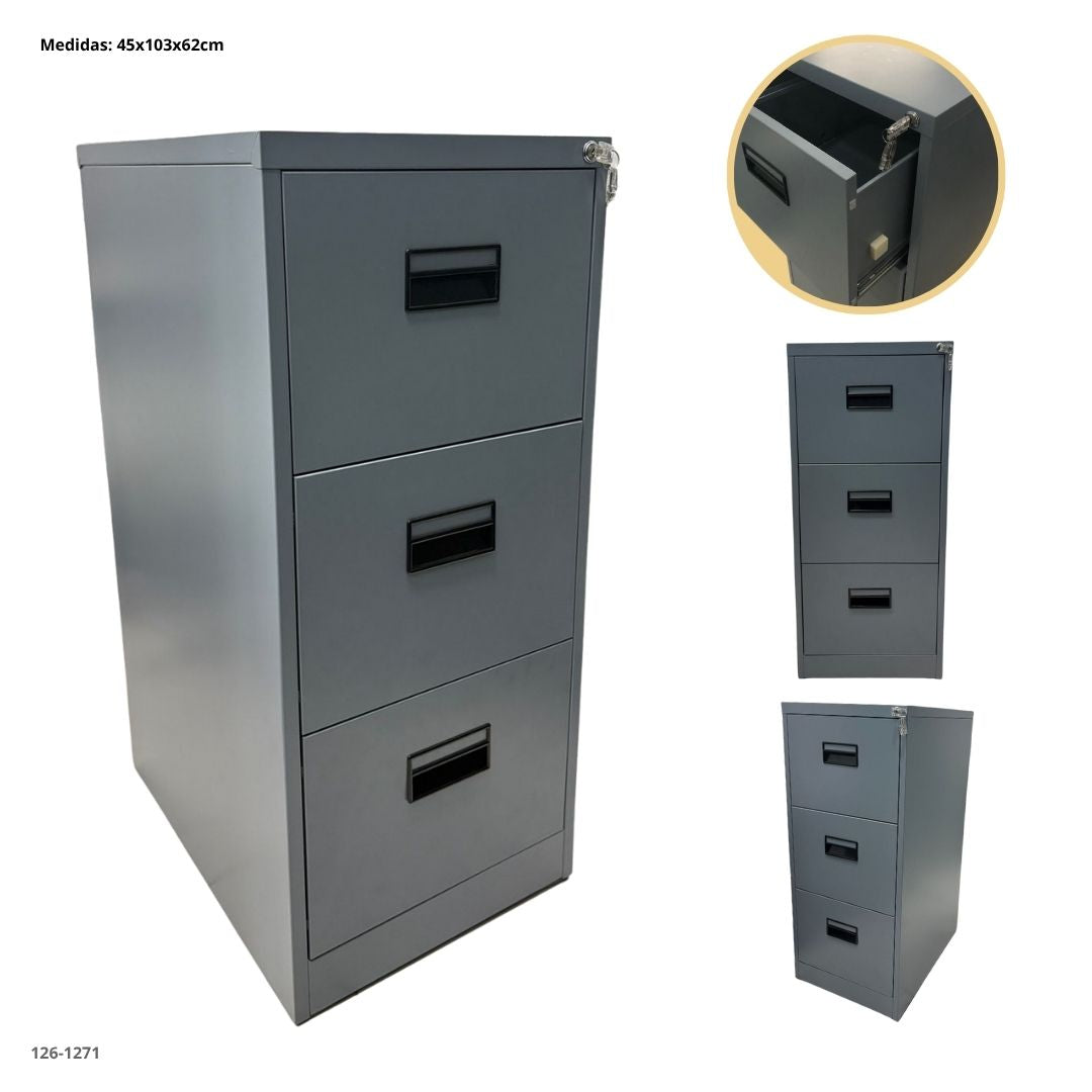 ARCHIVADOR METALICO 3 GAVETAS GRIS AZULADO