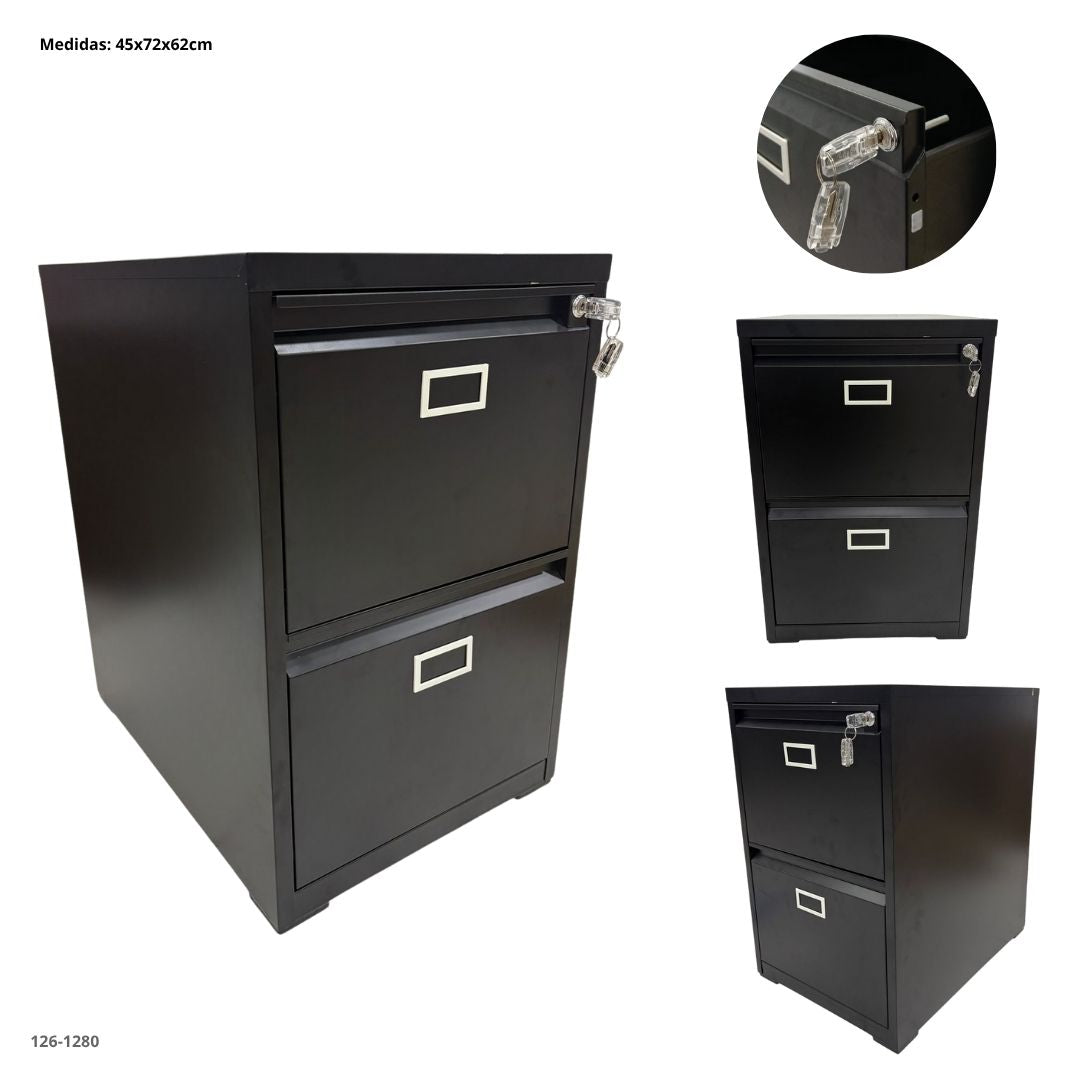 Black Foldable 2-Drawer Metal Filing Cabinet