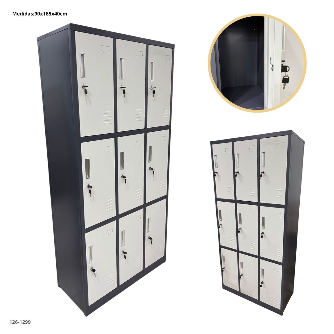CASILLERO METALICO 9 PUERTAS GRIS OSCURO/BLANCO PLEGABLE