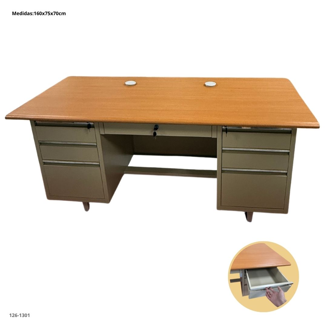 ESCRITORIO DE OFICINA METALICO BEIGE CON 7 GAVETAS 160*70*75CM