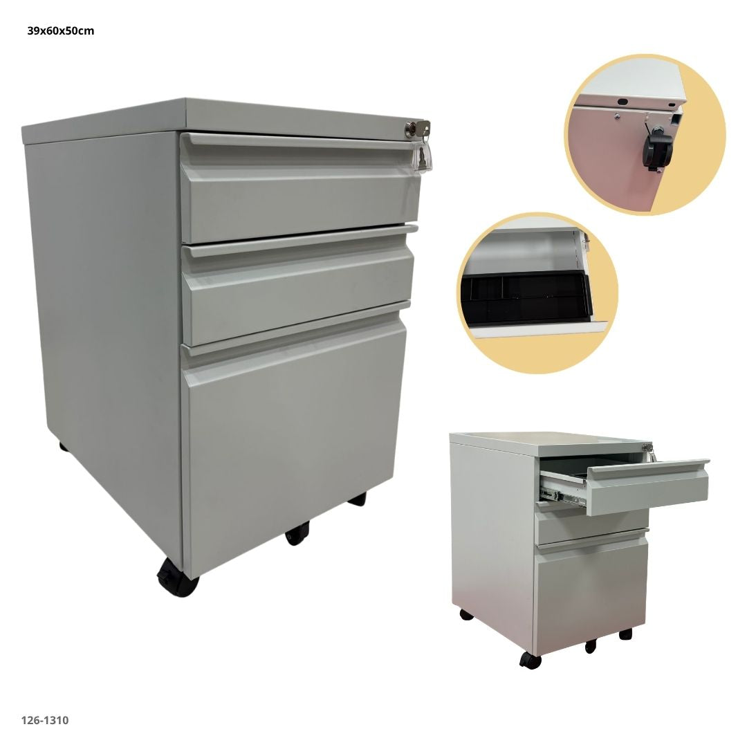 ARCHIVADOR METALICO 3 GAVETAS PEQUEÑO GRIS CLARO CON RUEDA 1