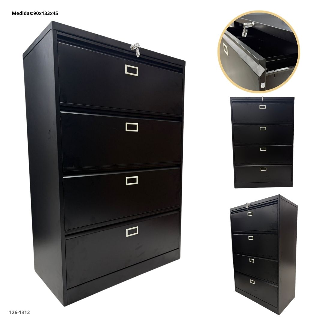 Archivador lateral metalico 4 gavetas negro - 126-1312