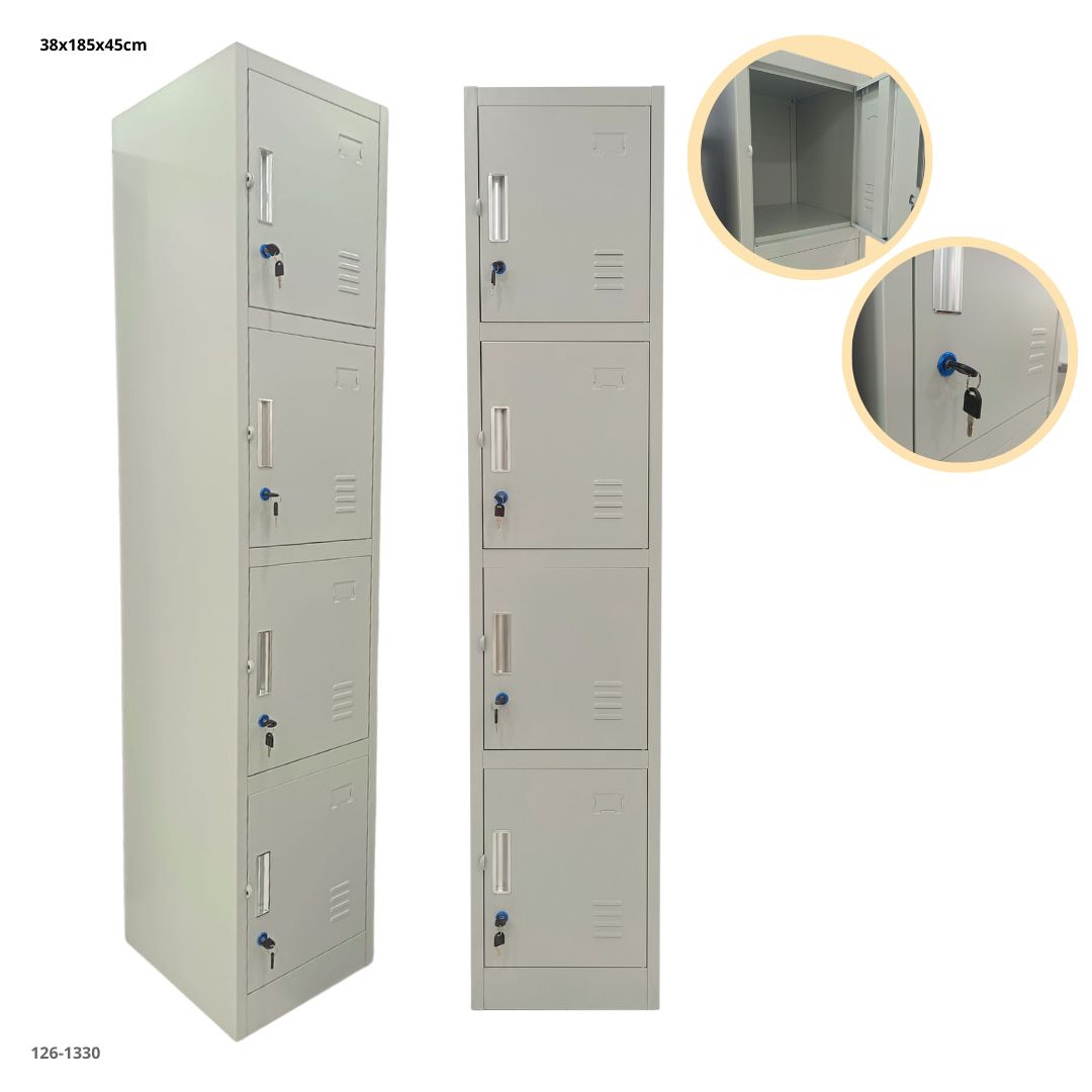 CASILLERO METALICO 4 PUERTAS GRIS CLARO 185*38*45CM