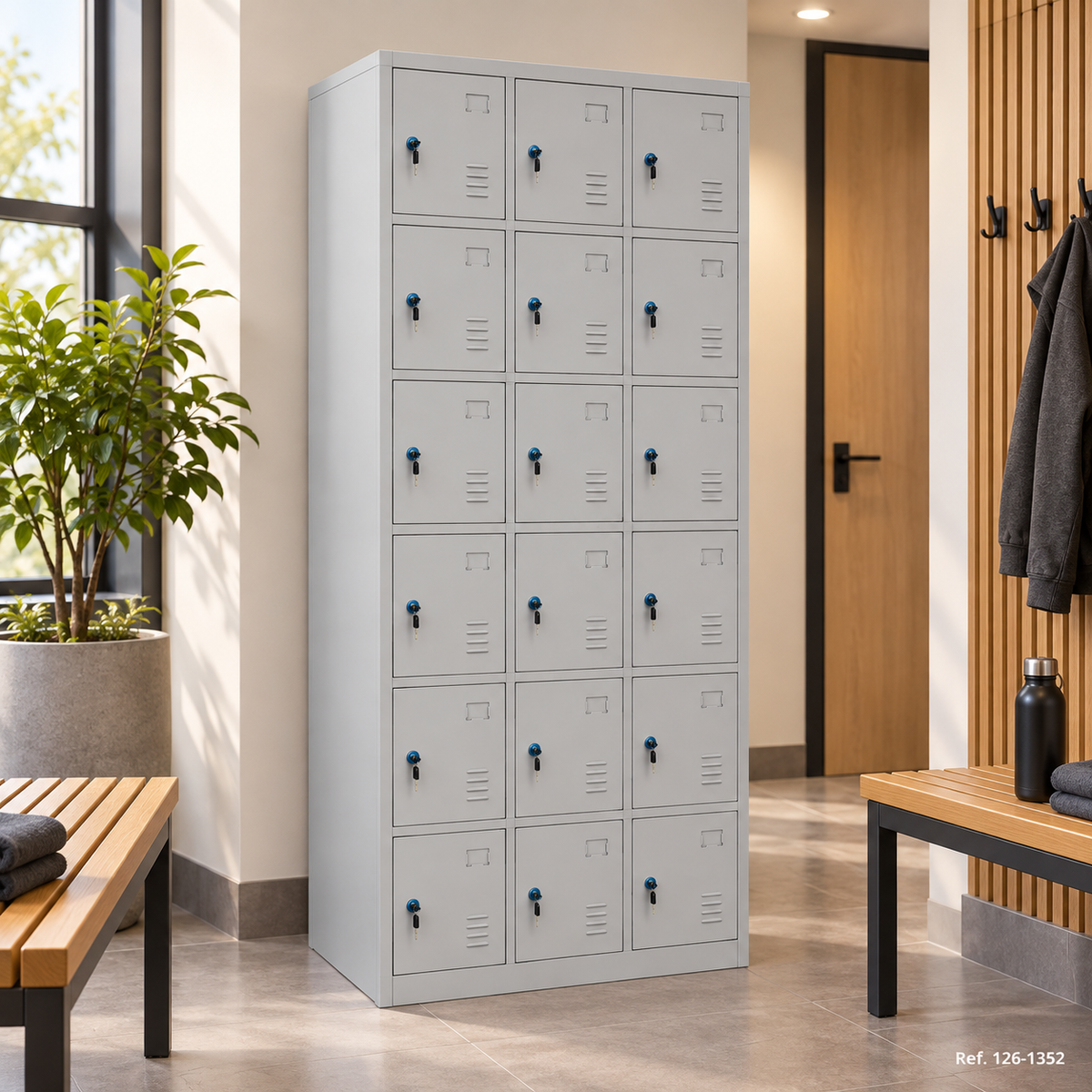 Casillero metálico de 18 puertas en ambiente - Ref. 126-1352