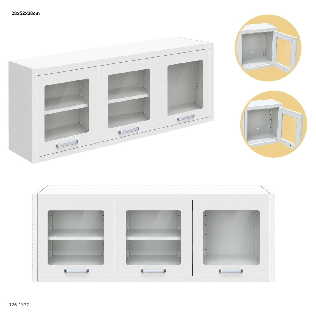 Gabinete metalico aereo 3 puertas de vidrio blanco/gris oscuro - 126-1377