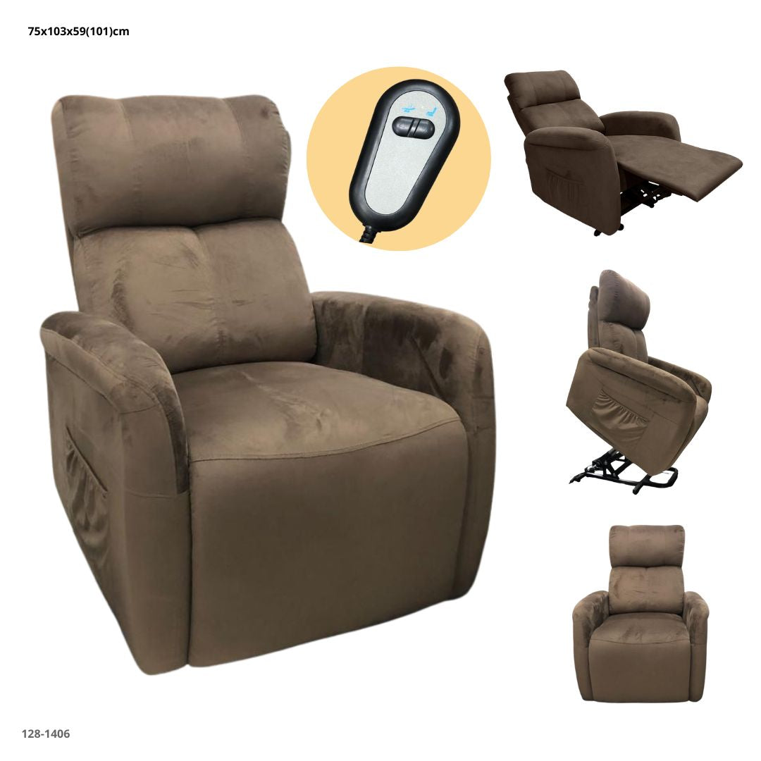 SOFA RECLINABLE ELECTRICO ASISTENCIA MAYOR TELA CHOCOLATE OSCURO