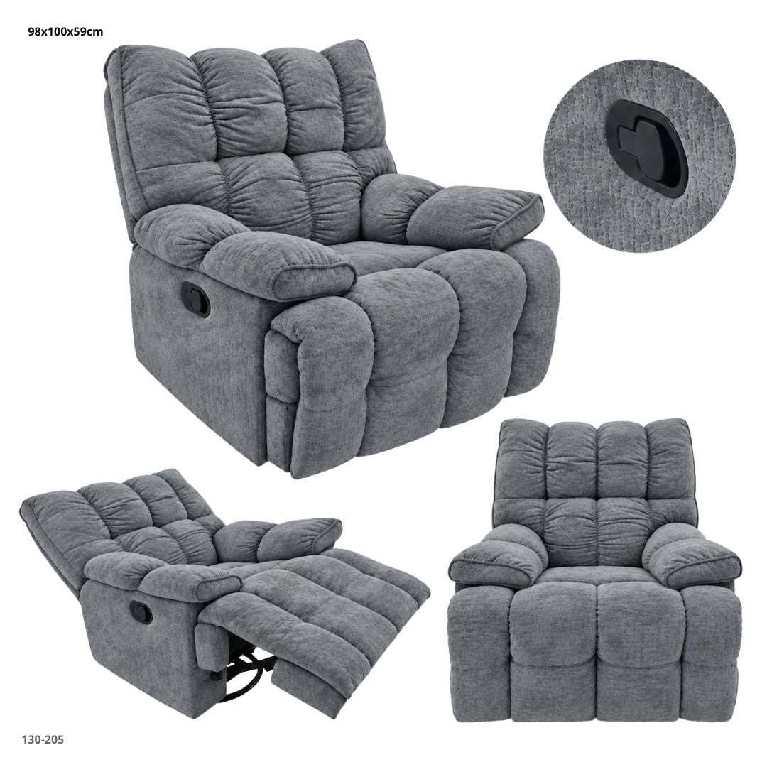 Sillón Reclinable Giratorio Mecedora Extra Grande Acolchado 103x104x103 cm Gris - Ref. 130-205