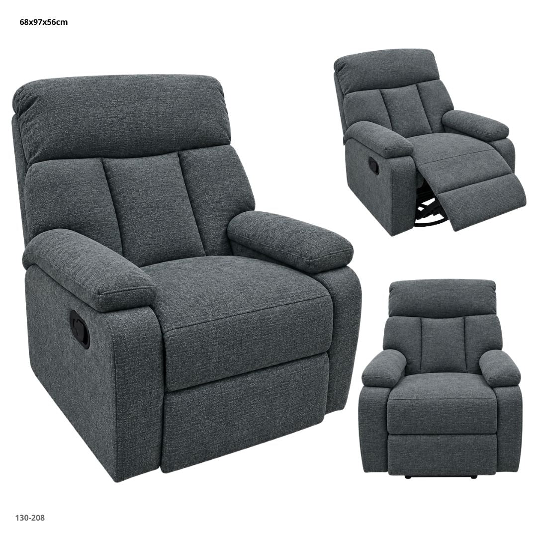 Sillón Reclinable Giratorio Mecedora en Tela Chenille 91x92x99 cm Gris Oscuro - Ref. 130-208