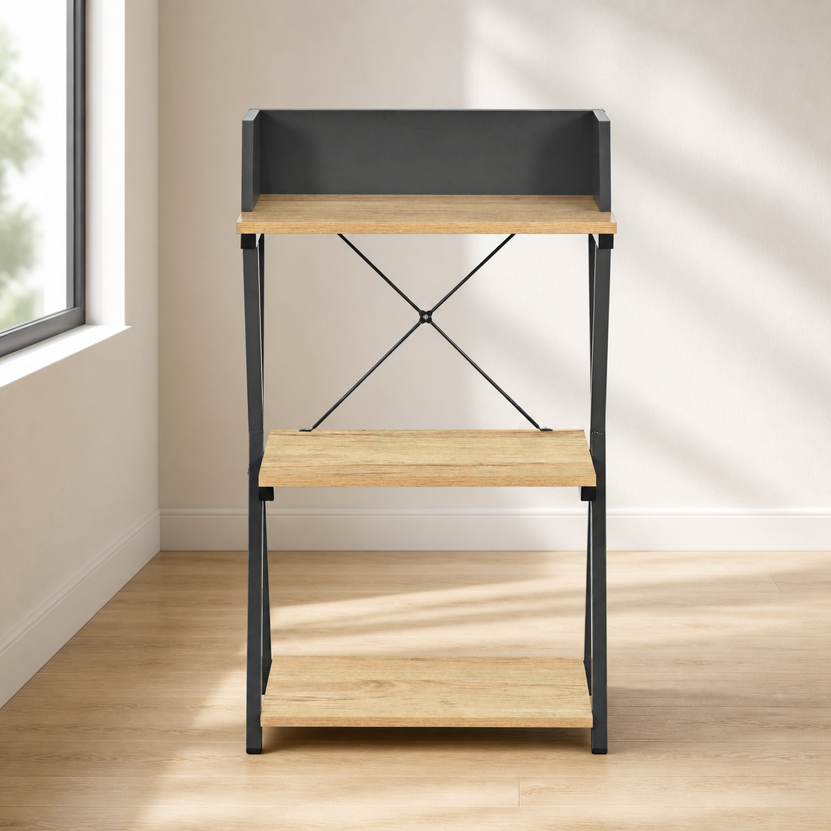 Estante de 3 Niveles Roble y Gris 50x30x84 cm en ambiente exterior
