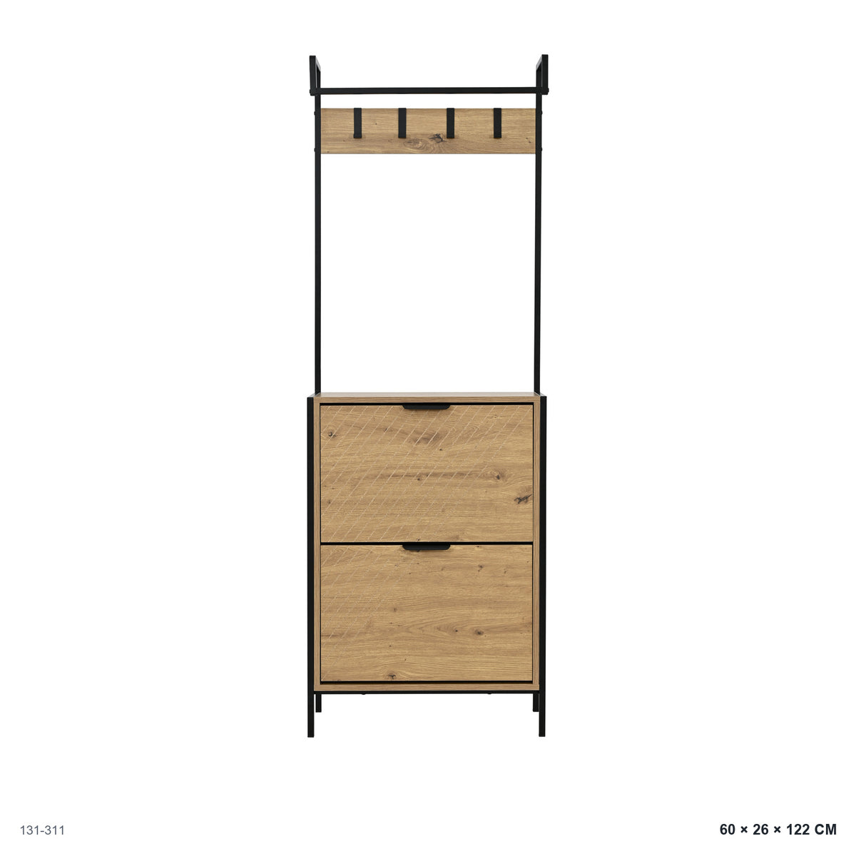 Mueble de Entrada con Perchero y Zapatera 60x26x122 cm - vista frontal con medidas