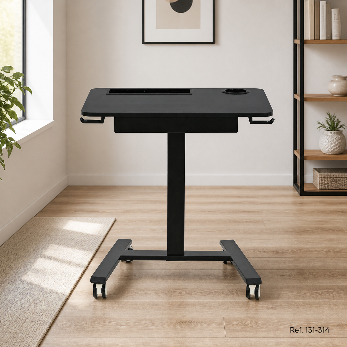 Escritorio móvil ajustable negro Ref. 131-314 en ambiente de oficina