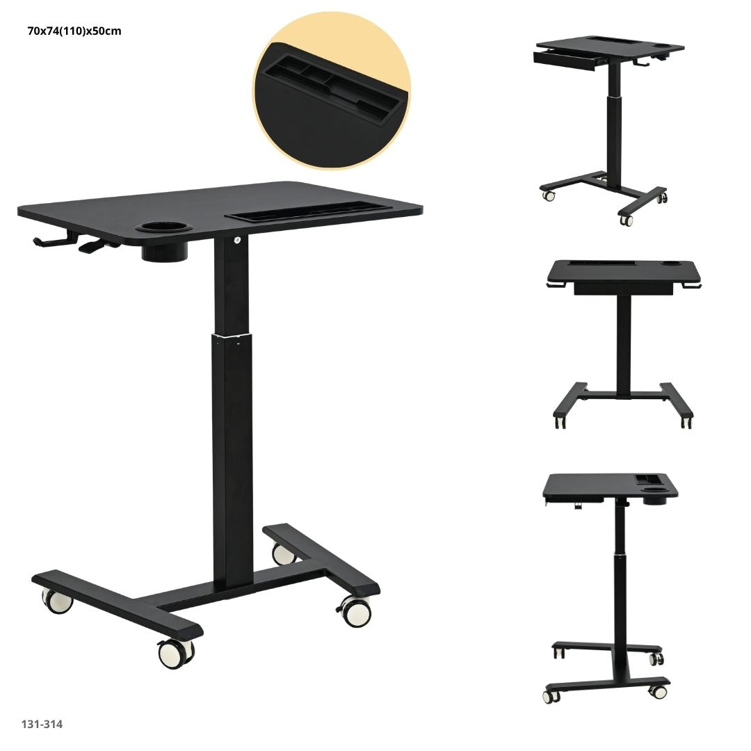 Escritorio Móvil Ajustable Negro con Ruedas 70x50 cm - medidas y vistas del producto