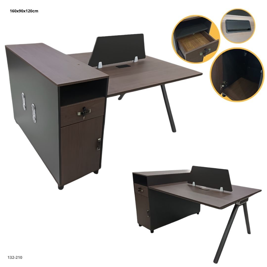 Estación de trabajo 2 puestos con credenza 160x90x120 cm (132-210)