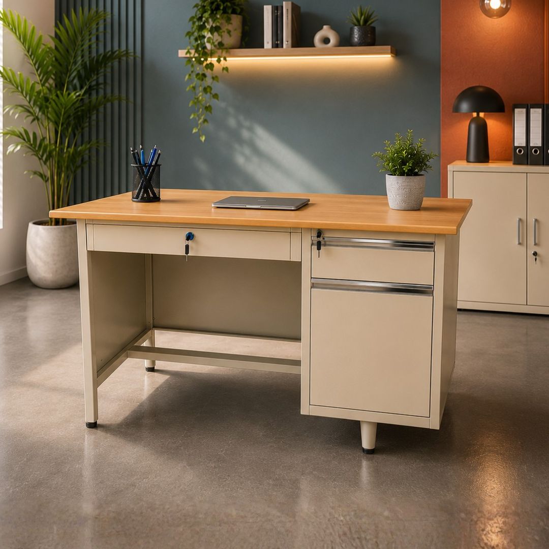 ESCRITORIO DE OFICINA METALICO CON 3 GAVETAS BEIGE
