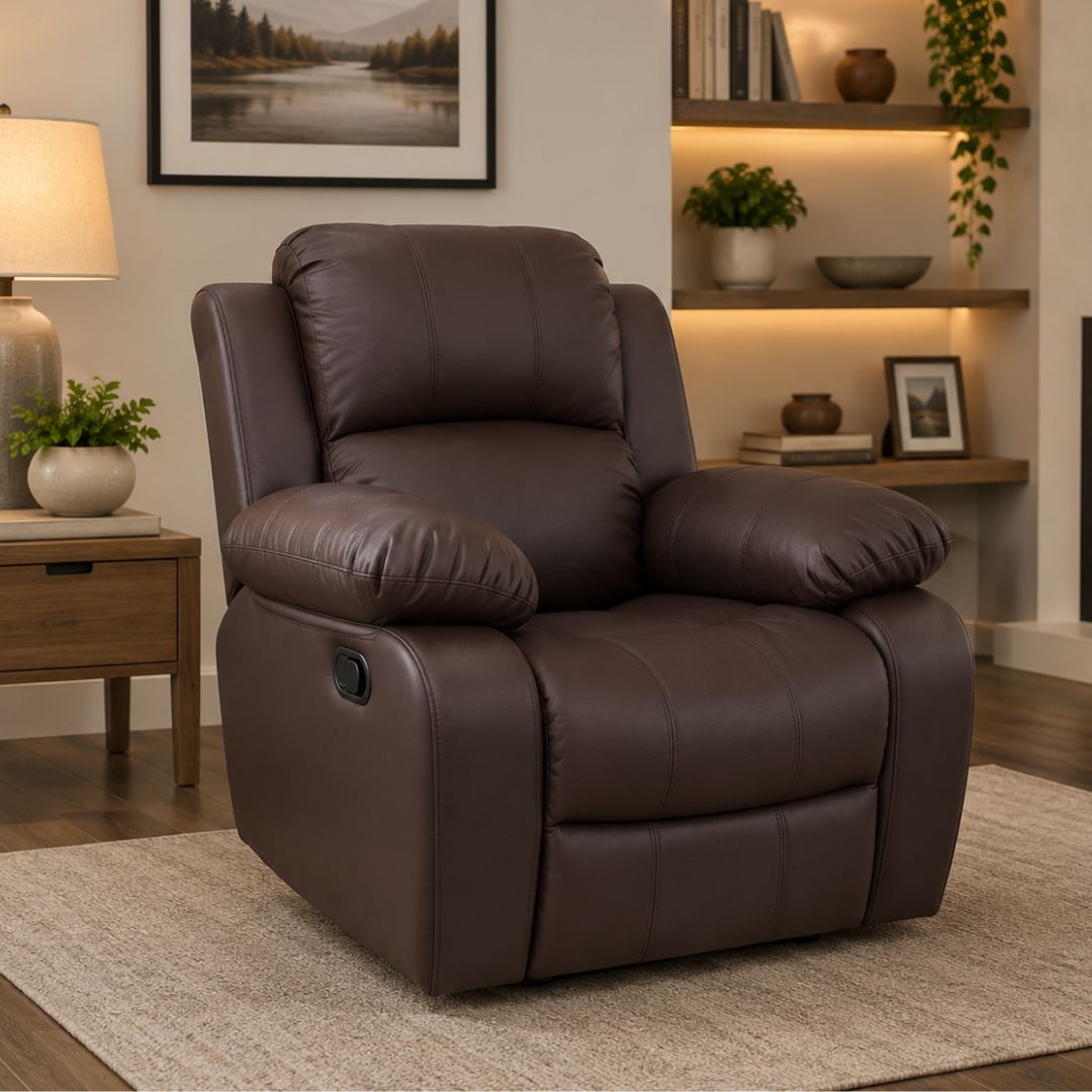 Sofa Reclinable Giratorio Mecedora de Cuerina Chocolate