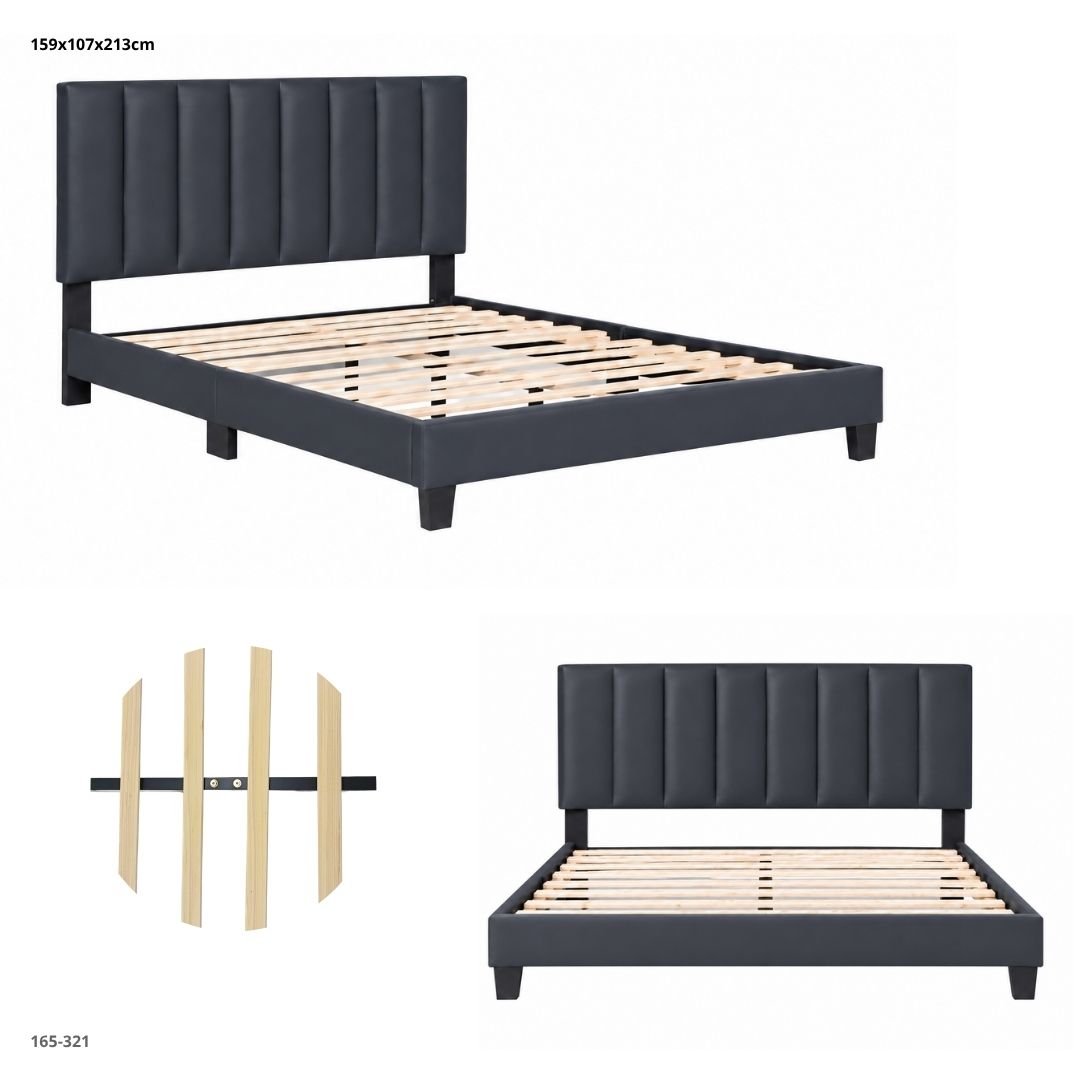 Cama Tapizada en Velvet con Cabecera de Franjas Verticales Gris Oscuro