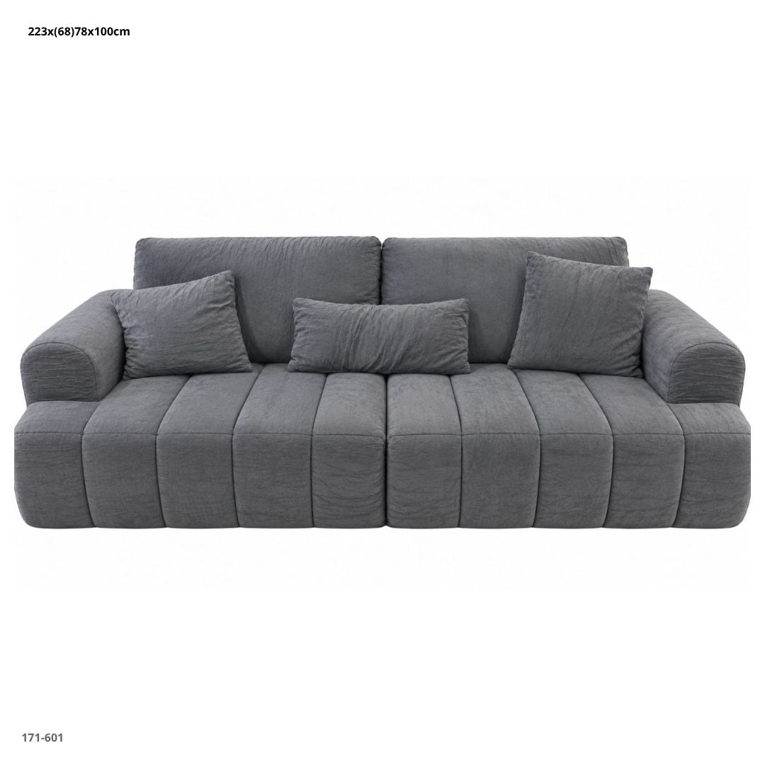 Sofá Comprimido 3 Puestos en Chenille Gris 223x78x100 cm - vista frontal (171-601)