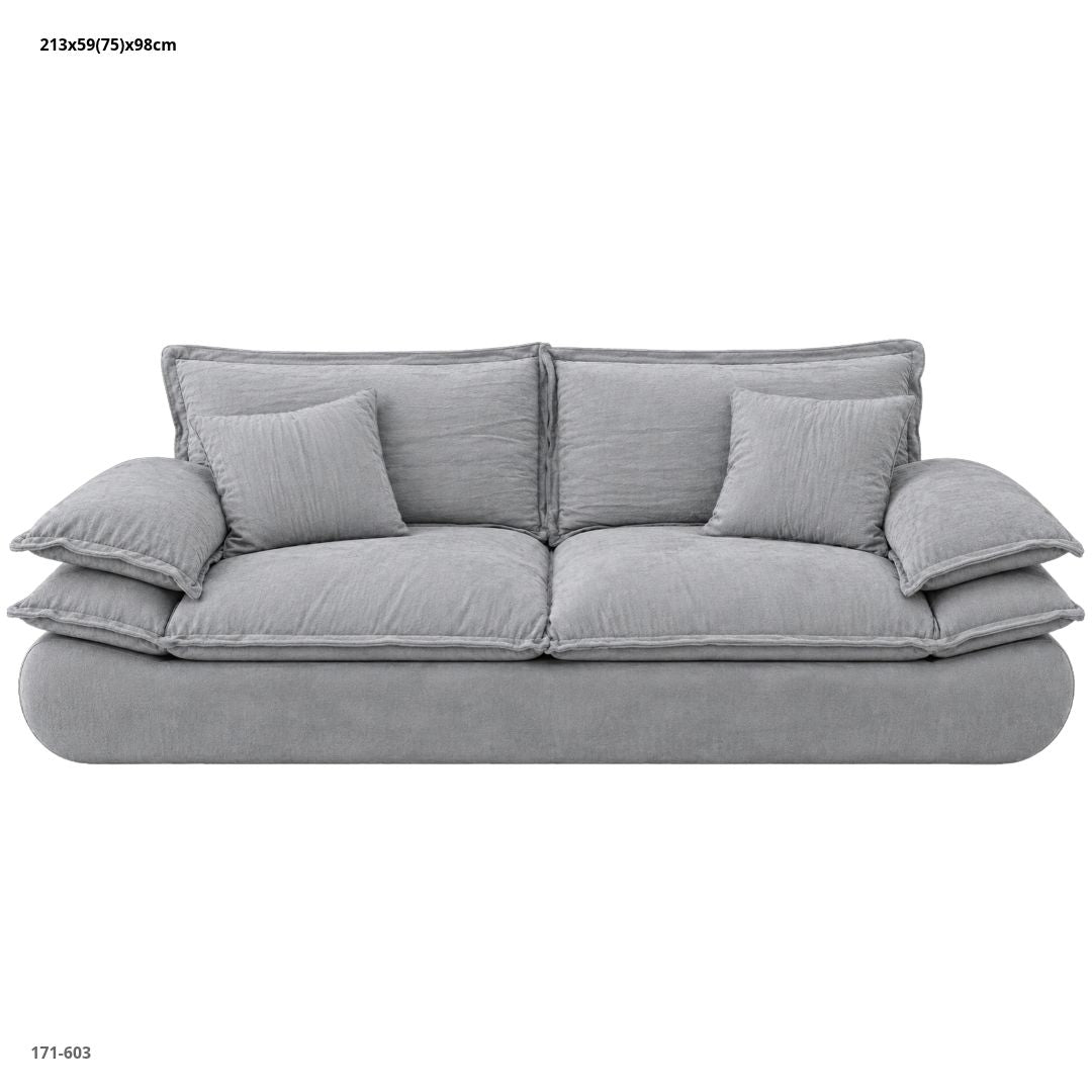 Sofá Comprimido Tipo Nube en Chenille Gris Claro 213x75x98 cm - vista frontal (171-603)