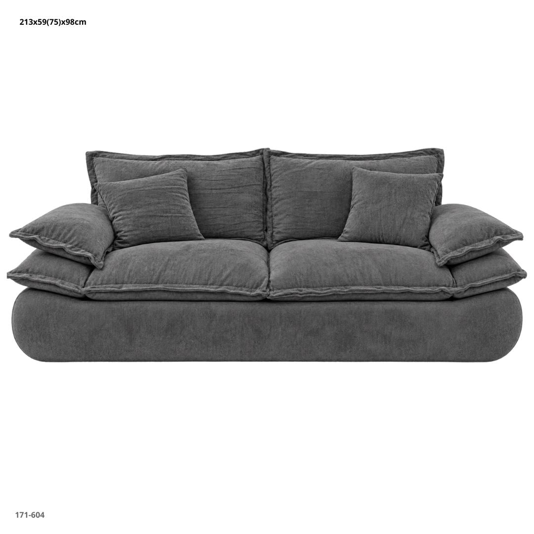 Sofá Comprimido Tipo Nube en Chenille Gris Oscuro 213x75x98 cm - vista frontal (171-604)